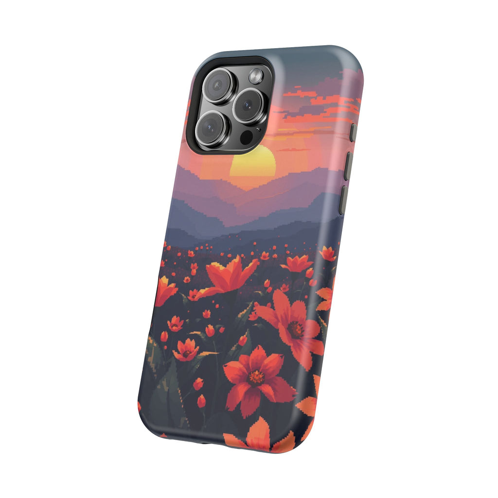 iPhone Sunset Amber And Peach Floral Geometric Soft iPhone Finish · iPhone Case