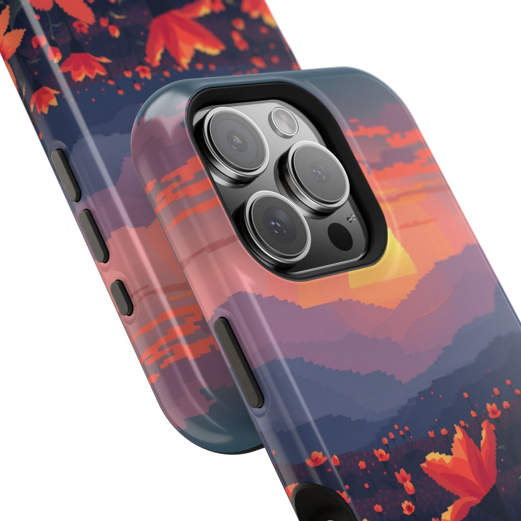 iPhone Sunset Amber And Peach Floral Geometric Soft iPhone Finish · iPhone Case