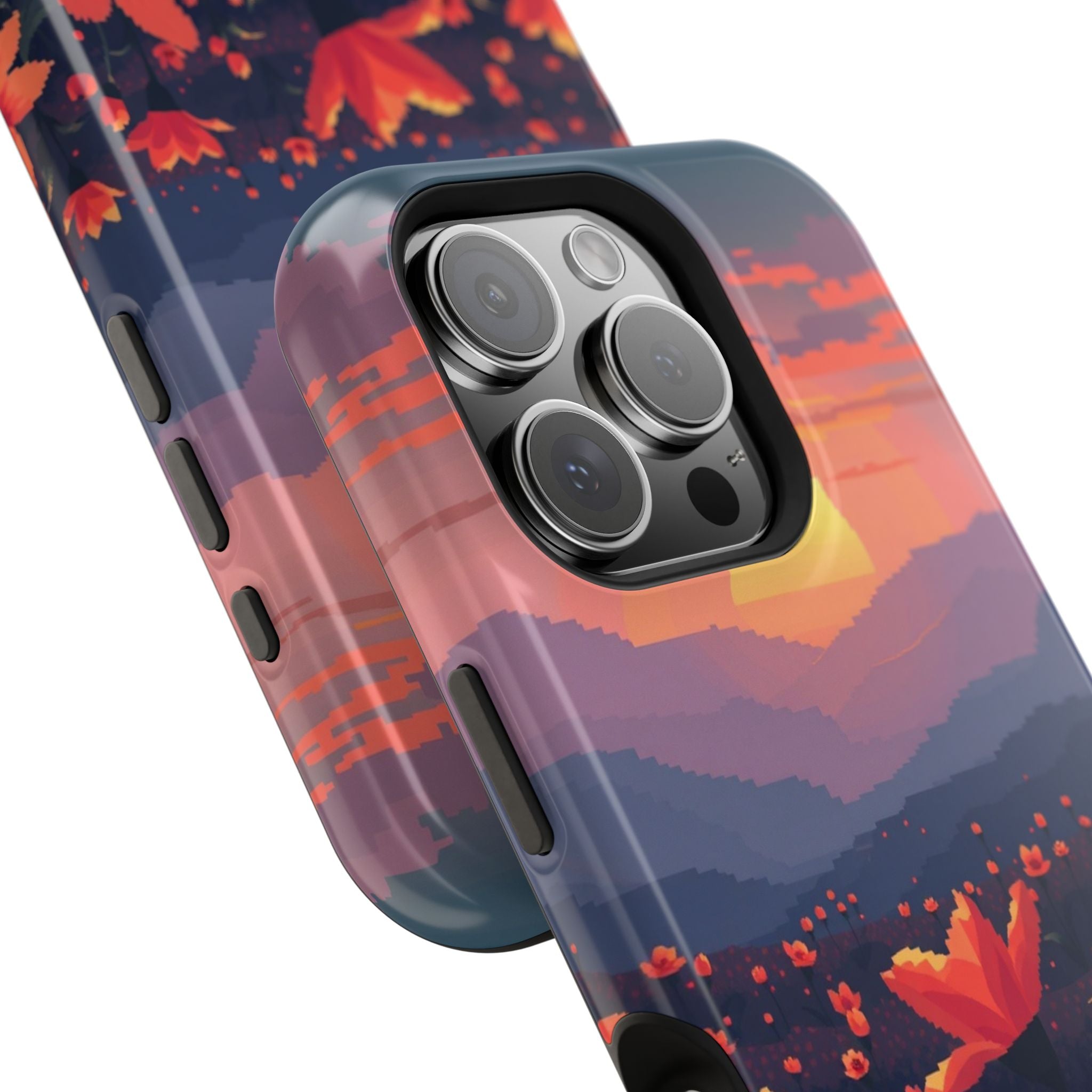 iPhone Sunset Amber And Peach Floral Geometric Soft iPhone Finish · iPhone Case