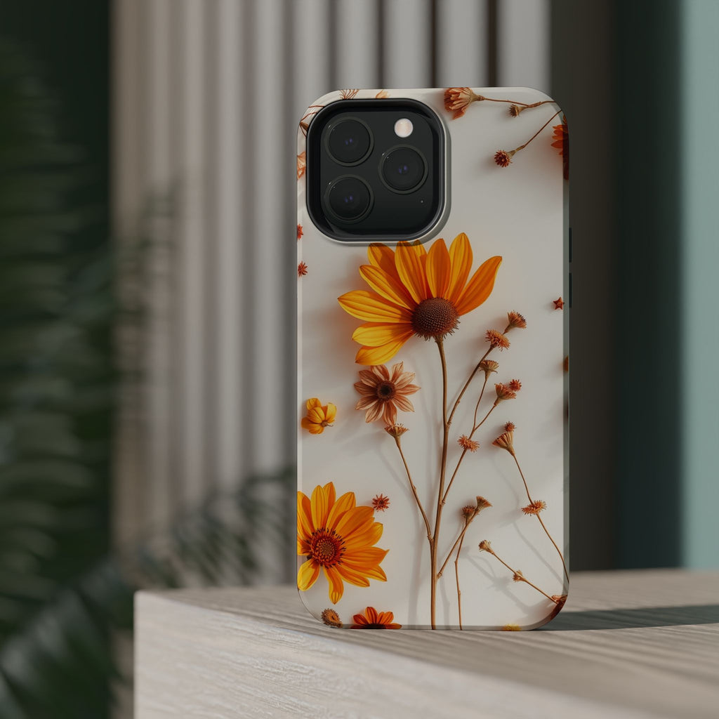 iPhone Mustard And Rust Dried Flower Flat Lay Carry Case Slim Snap Case · iPhone