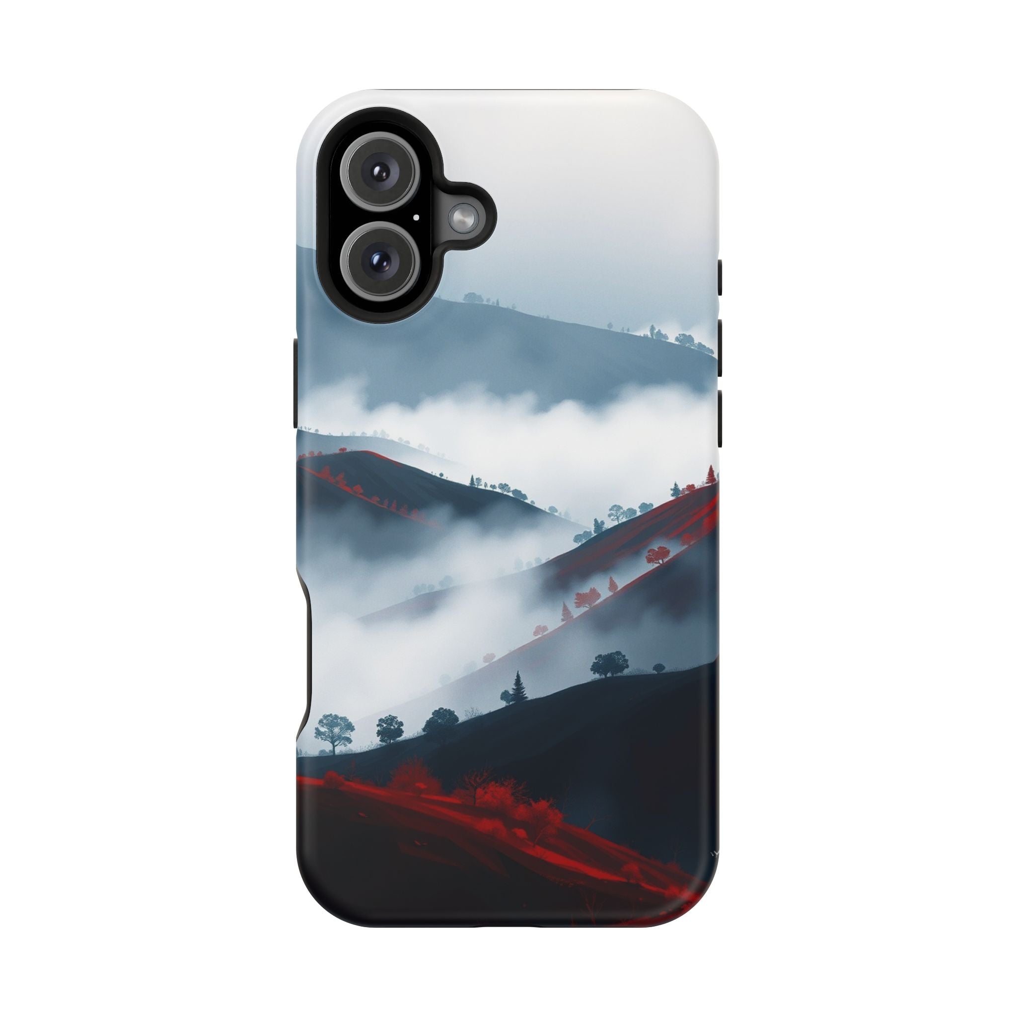 iPhone Black And Crimson Fog Rolling Over Hills Soft iPhone Finish · iPhone Case