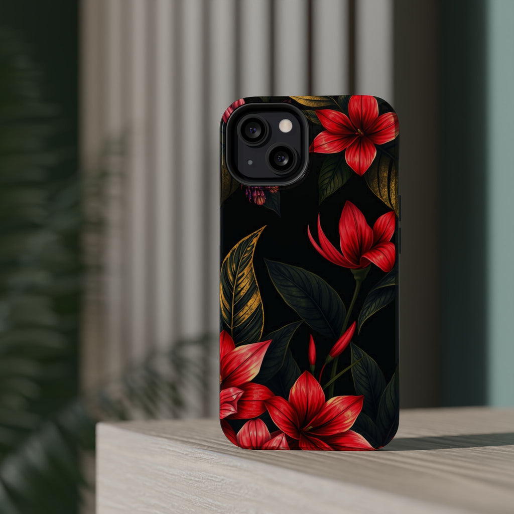 iPhone Black And Crimson Jungle Floral Slim Everyday Designer Case · iPhone Case