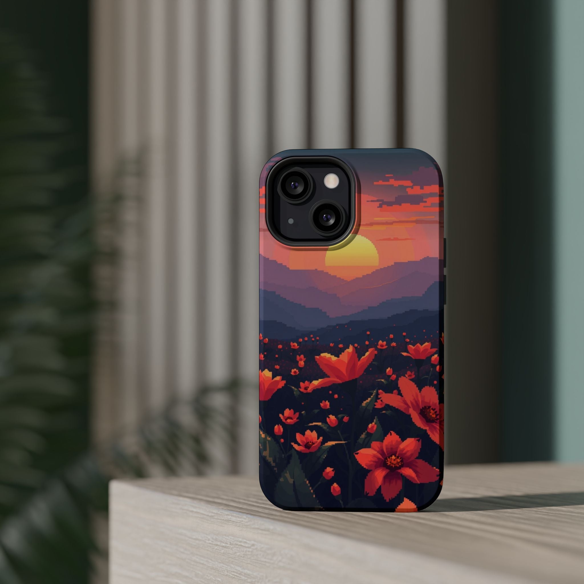 iPhone Sunset Amber And Peach Floral Geometric Soft iPhone Finish · iPhone Case