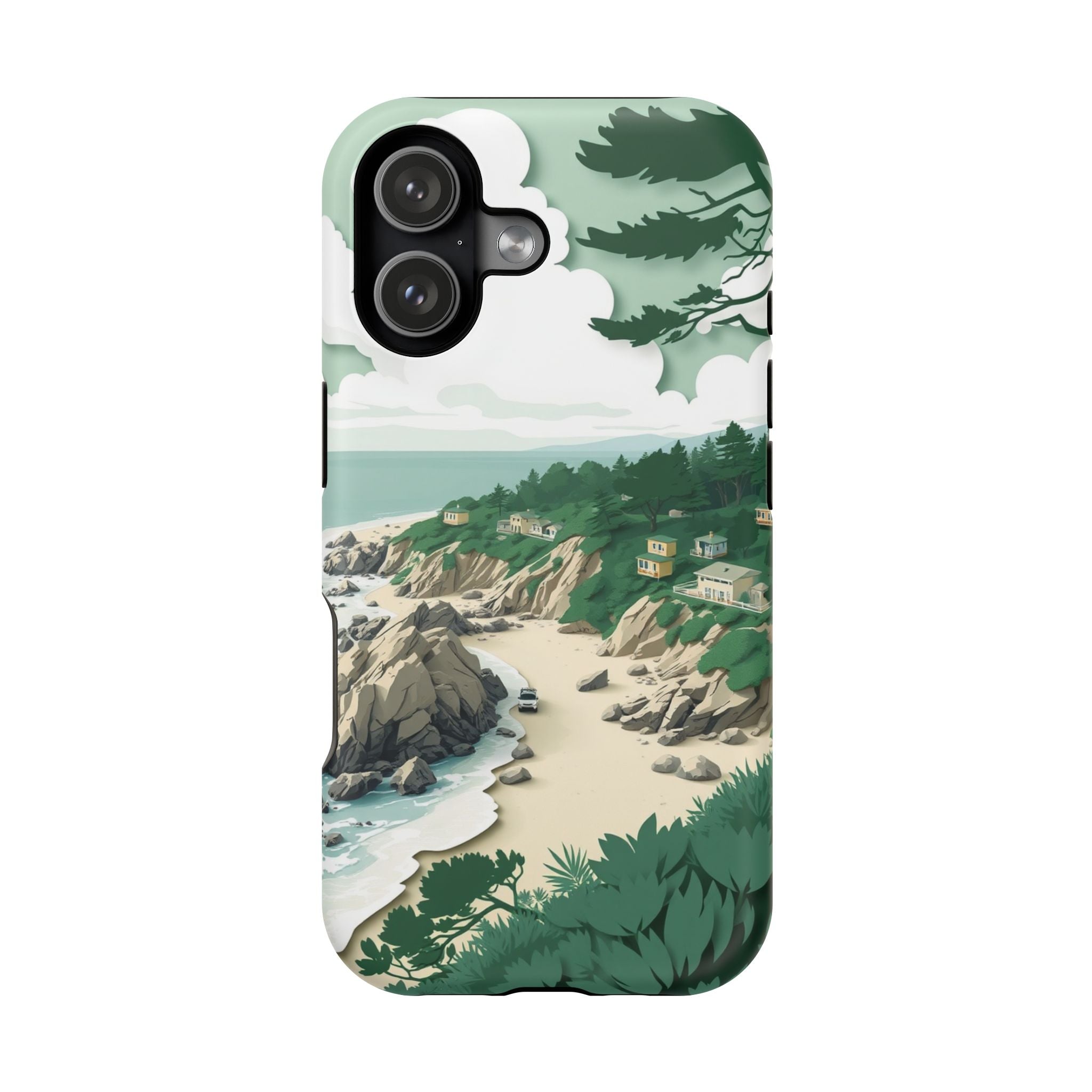 iPhone Pebble Beach Paper Cut Art Bold Modern Everyday Snap Case · iPhone Case
