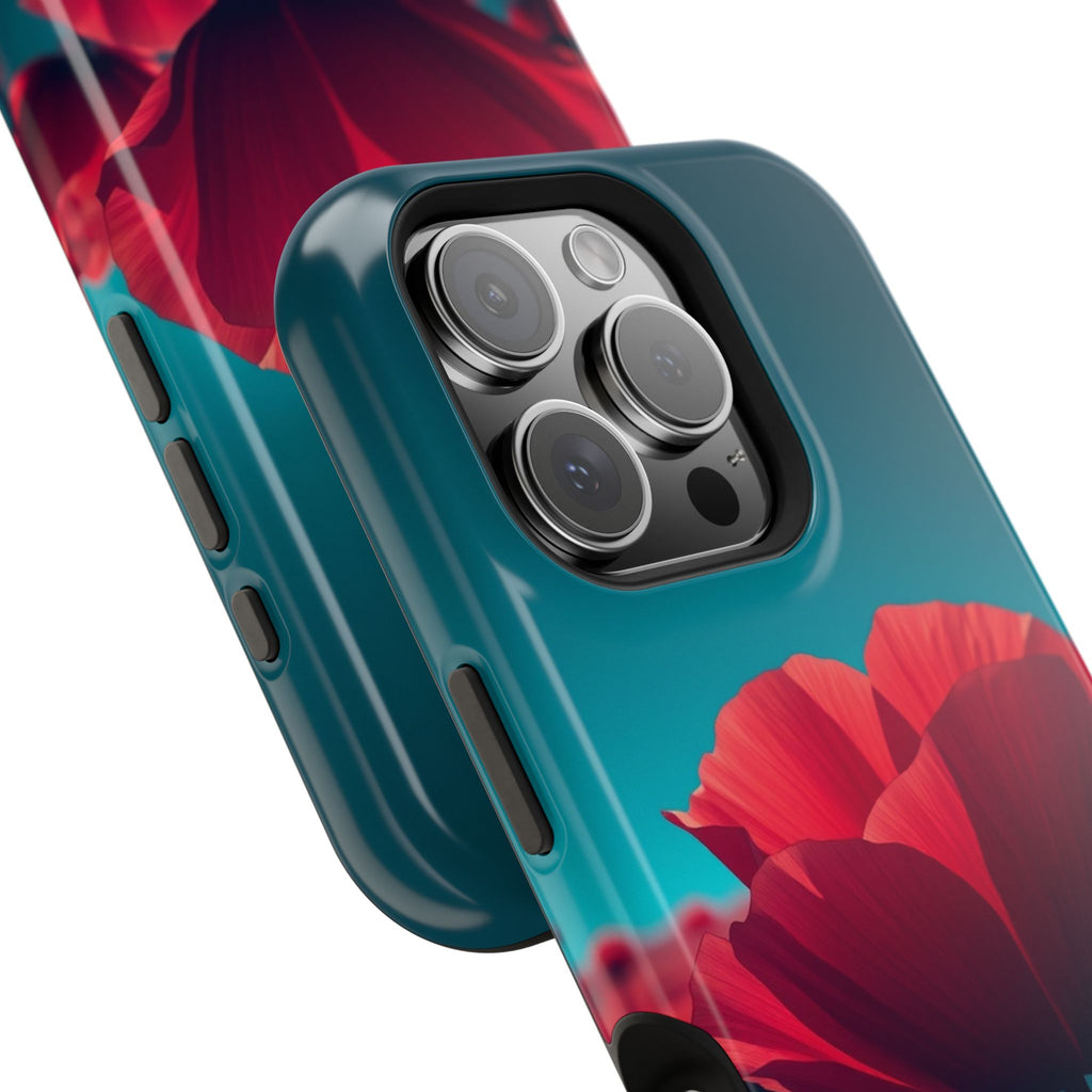 iPhone Teal And Coral Poppy Field Bold Modern Everyday Snap Case · iPhone Case