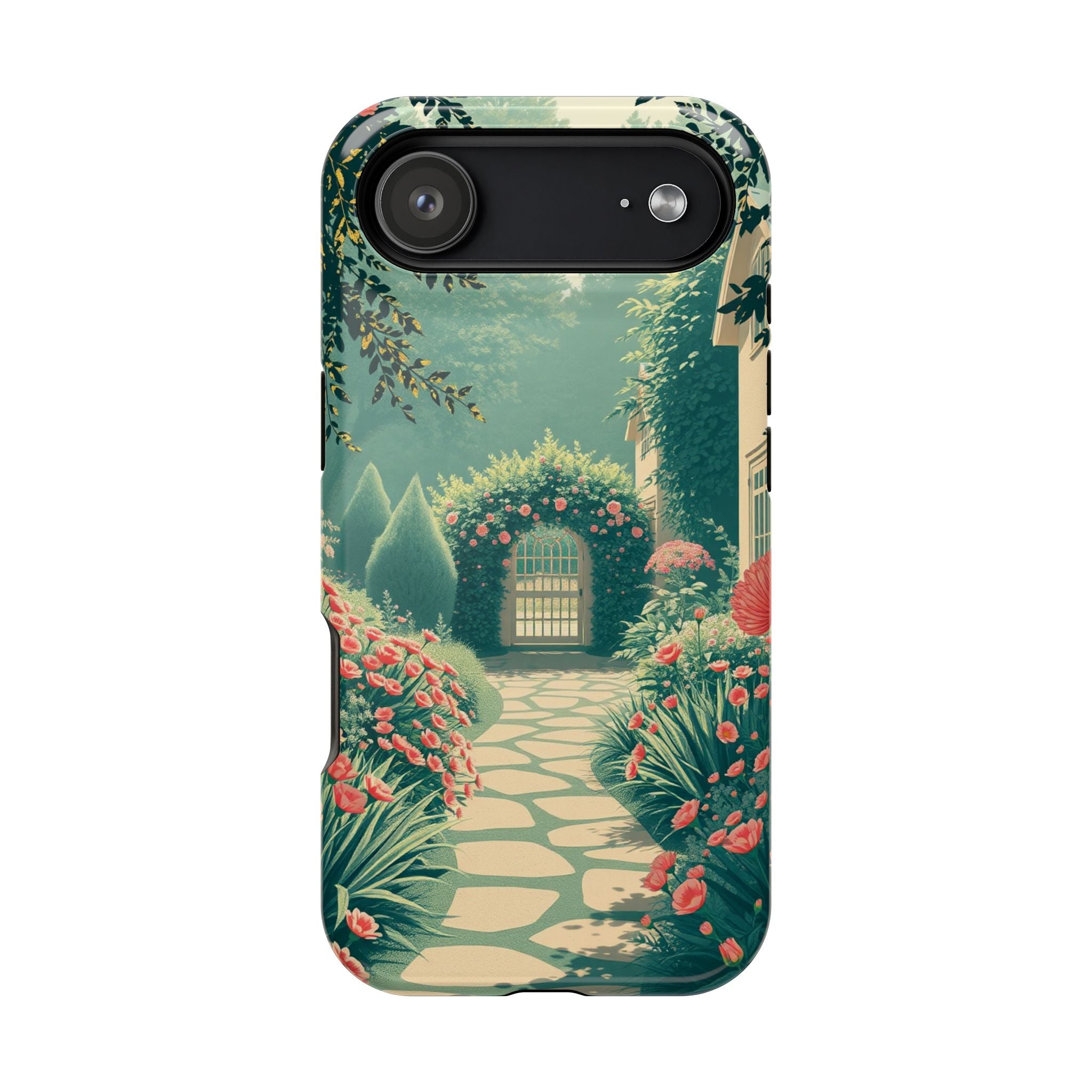 iPhone Teal And Coral Cottage Garden Slim Everyday Designer Case · iPhone Case