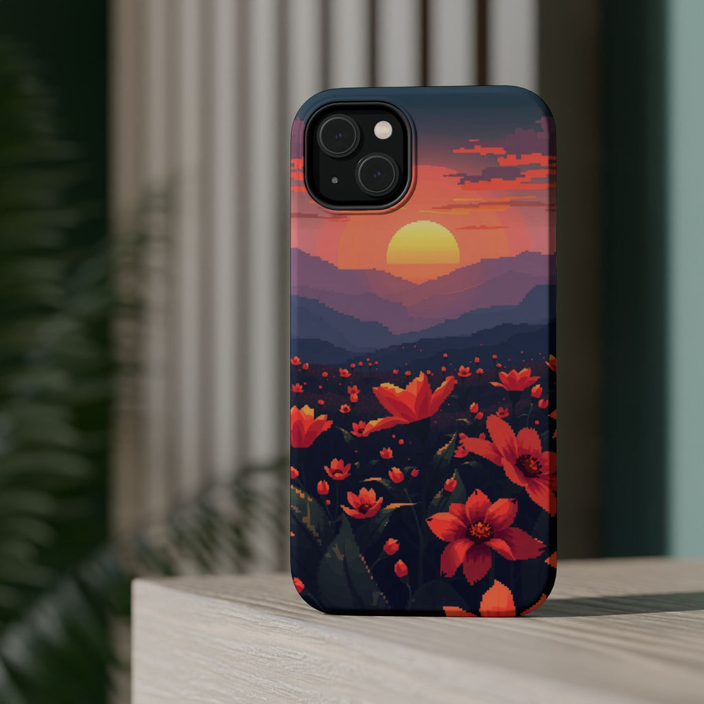 iPhone Sunset Amber And Peach Floral Geometric Soft iPhone Finish · iPhone Case