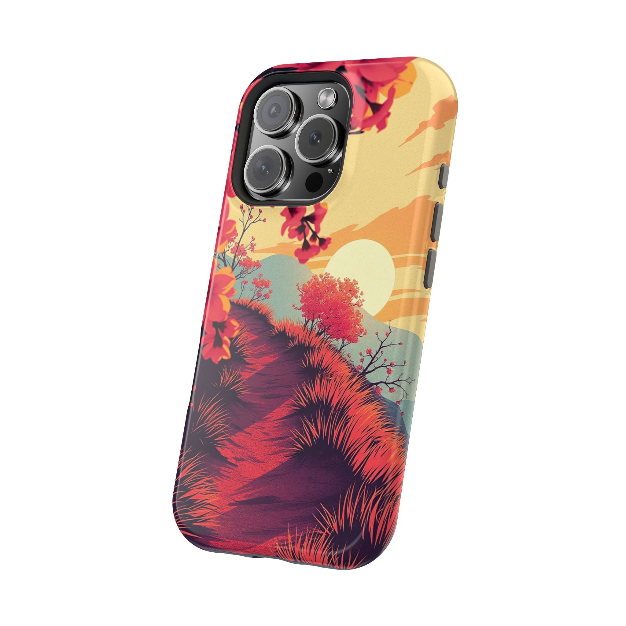 iPhone Sunset Amber And Peach Blossom Trail Soft iPhone 15 Finish · iPhone Case