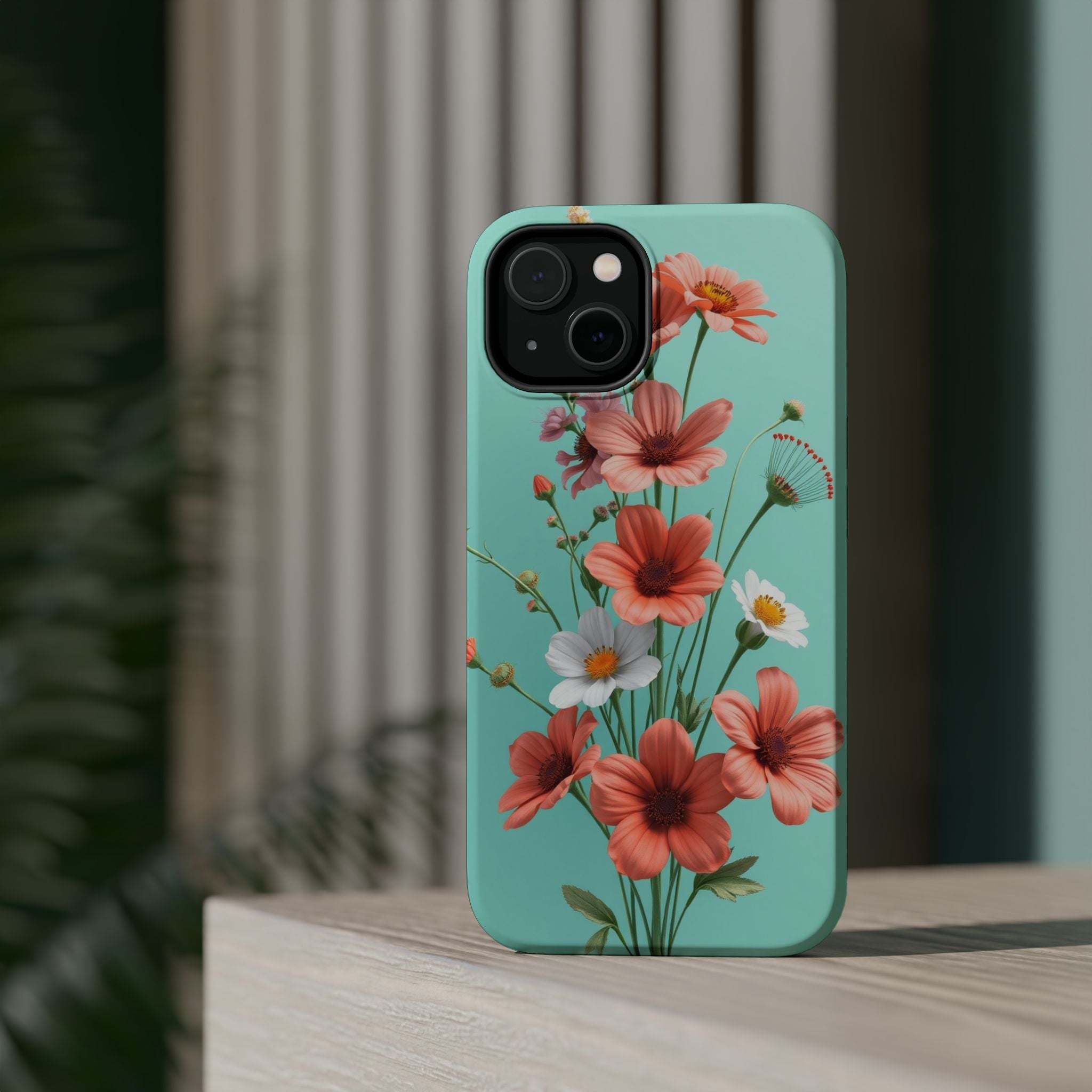 iPhone Teal And Coral Wildflower Bunch Slim Everyday Designer Case · iPhone Case