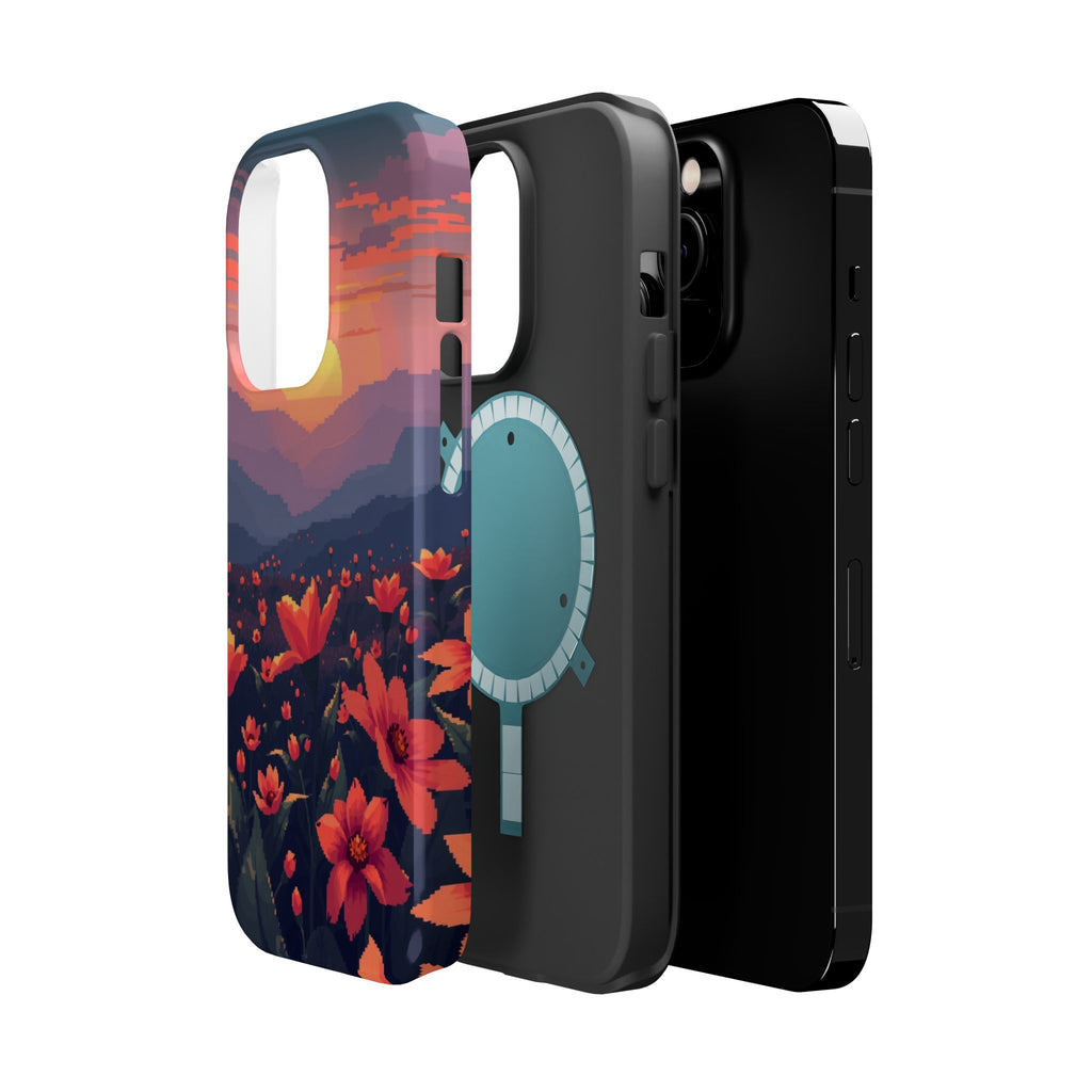 iPhone Sunset Amber And Peach Floral Geometric Soft iPhone Finish · iPhone Case