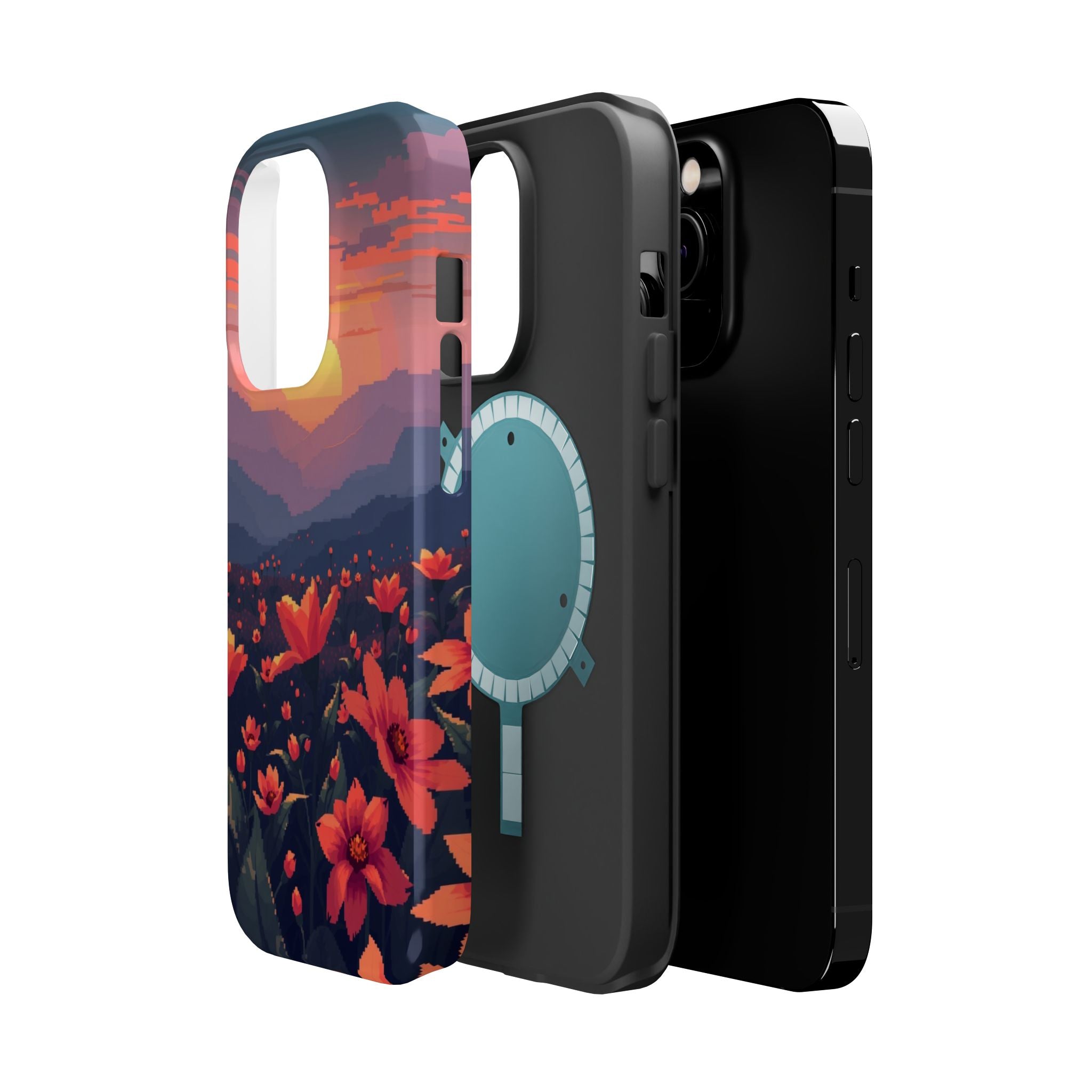iPhone Sunset Amber And Peach Floral Geometric Soft iPhone Finish · iPhone Case