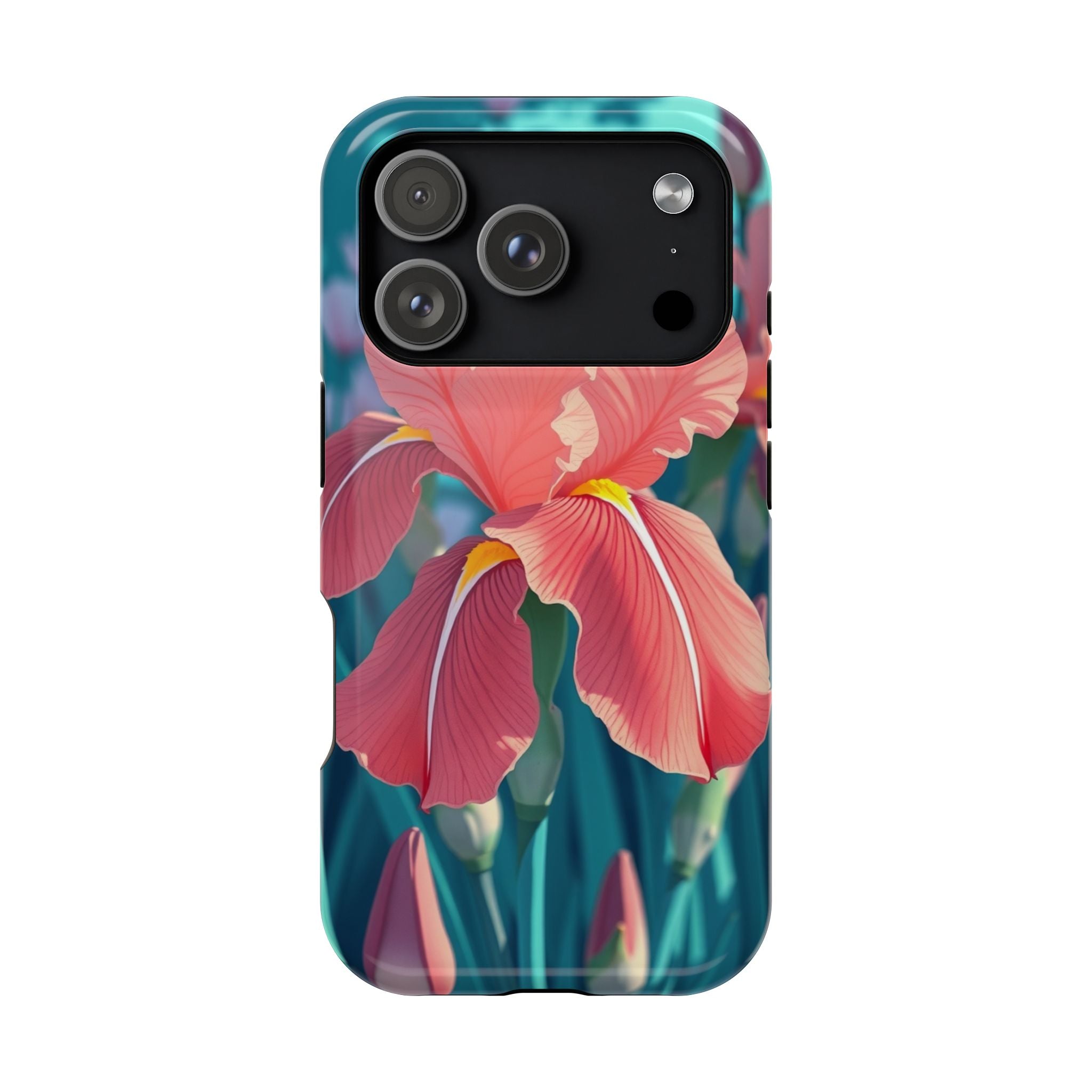 iPhone Teal And Coral Iris Garden Bold Modern Everyday Snap Case · iPhone Case