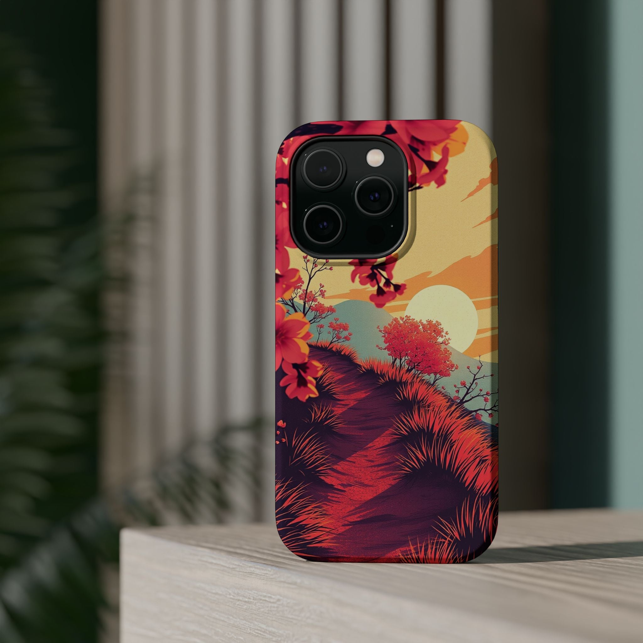 iPhone Sunset Amber And Peach Blossom Trail Soft iPhone 15 Finish · iPhone Case