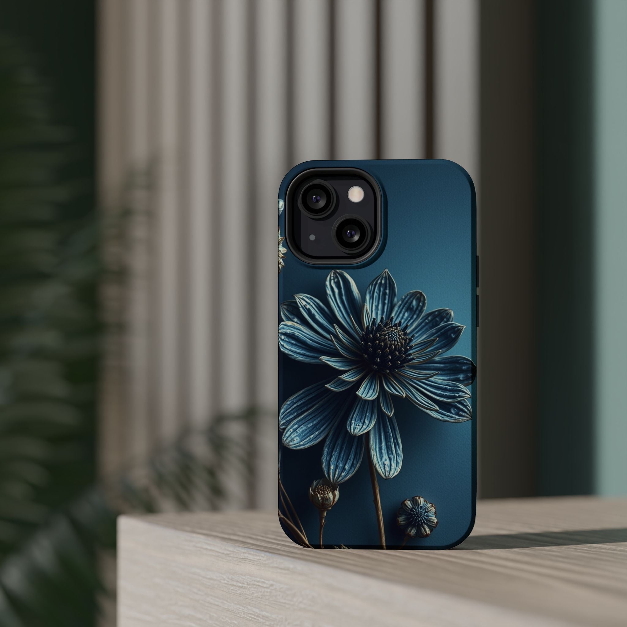 iPhone Midnight Blue And Silver Dried Flower Flat Lay iPhone 15 · iPhone Case