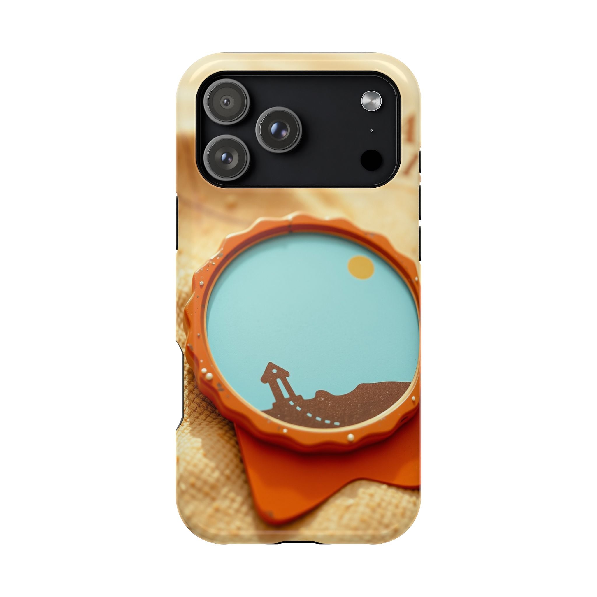 iPhone Burnt Orange And Sand Retro Travel Badge Soft Finish Everyday Case · iPho