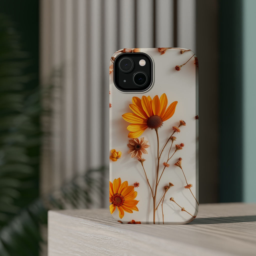 iPhone Mustard And Rust Dried Flower Flat Lay Carry Case Slim Snap Case · iPhone