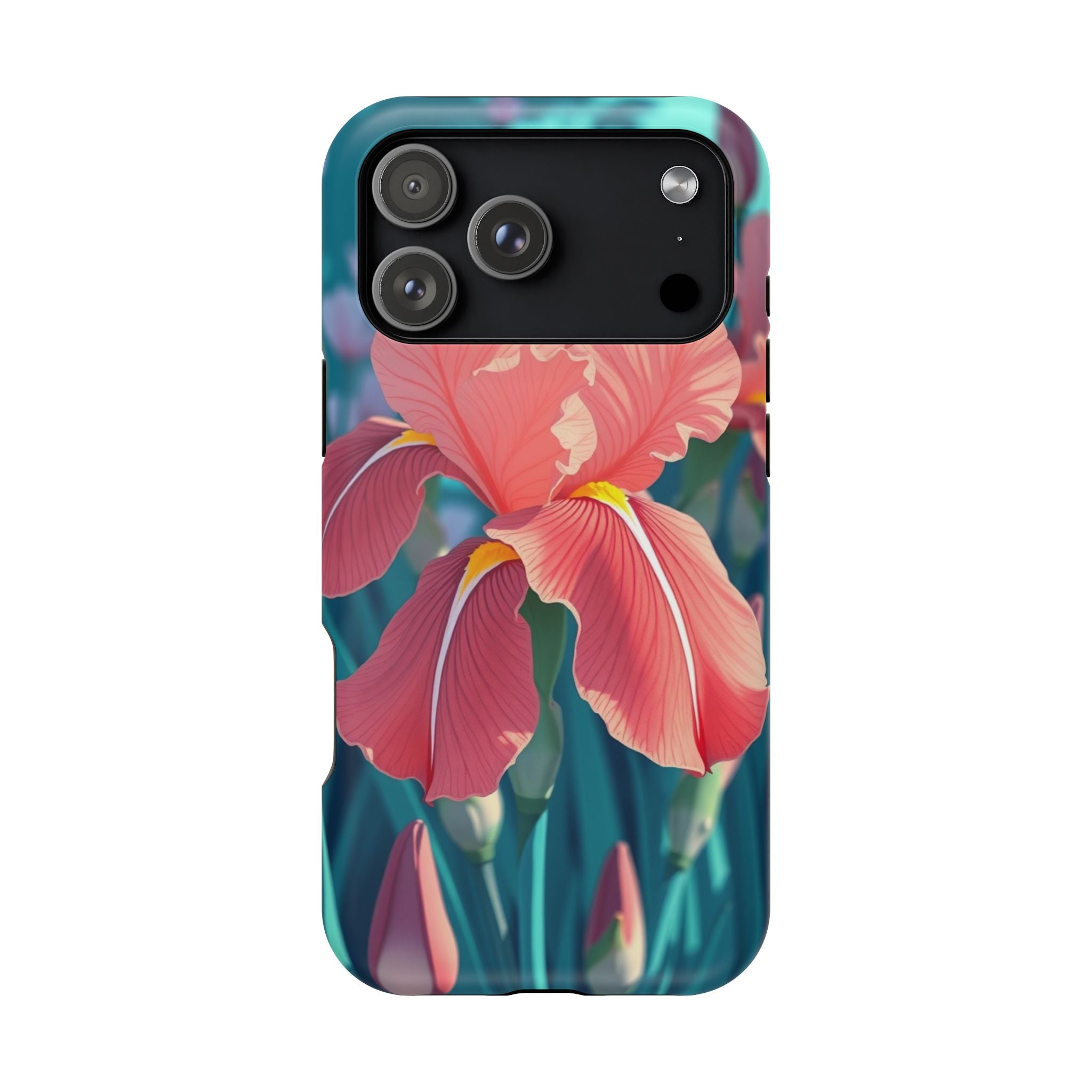 iPhone Teal And Coral Iris Garden Bold Modern Everyday Snap Case · iPhone Case