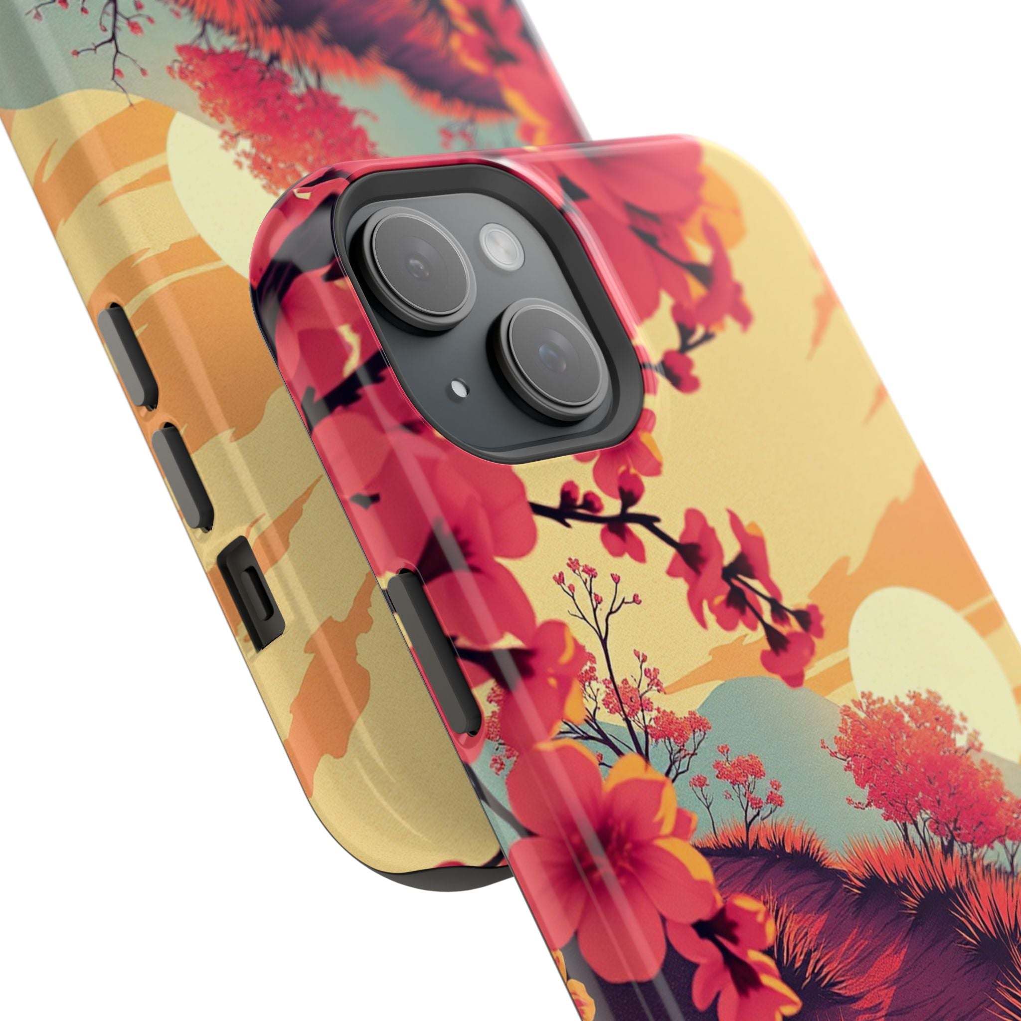 iPhone Sunset Amber And Peach Blossom Trail Soft iPhone 15 Finish · iPhone Case
