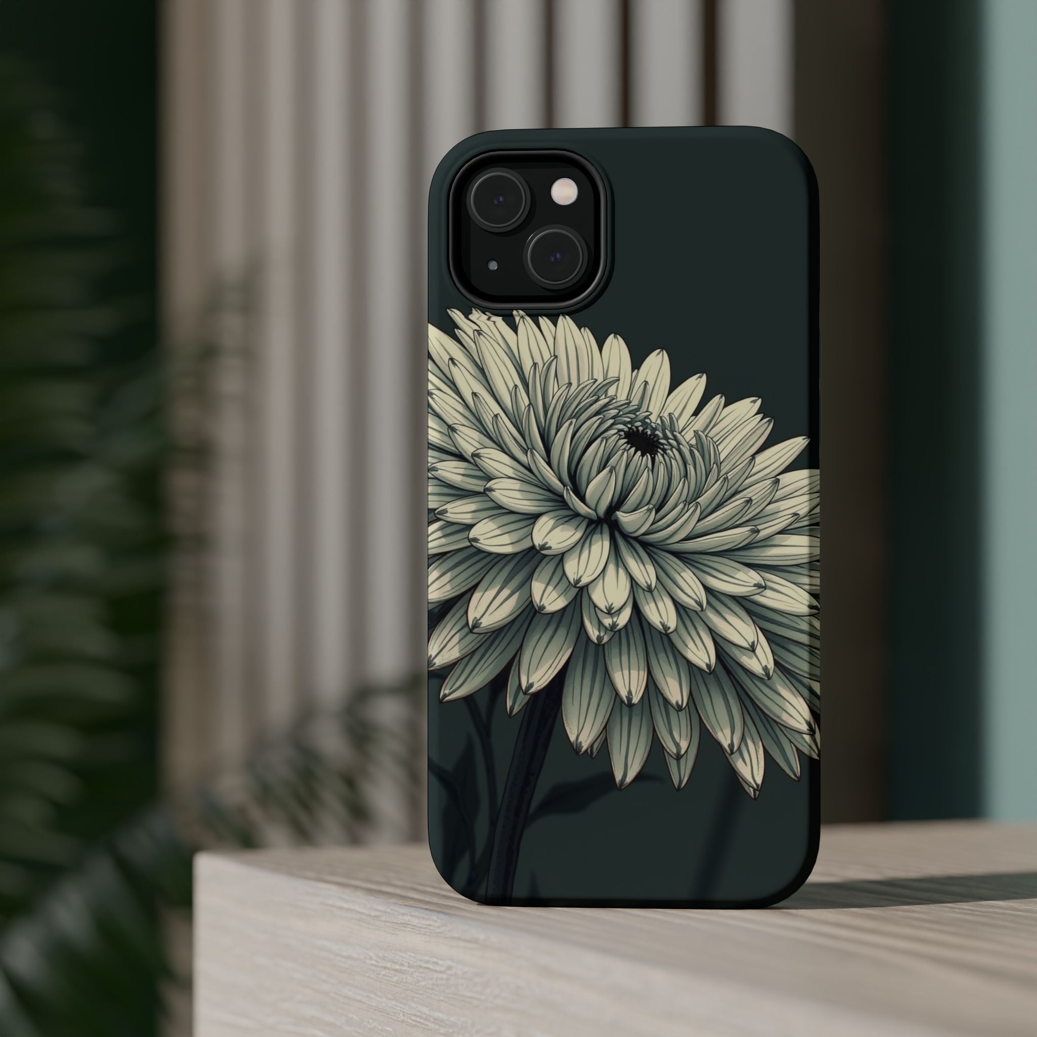 iPhone Chrysanthemum Classic Dark Gothic Ink Carry Case Slim Snap Case · iPhone