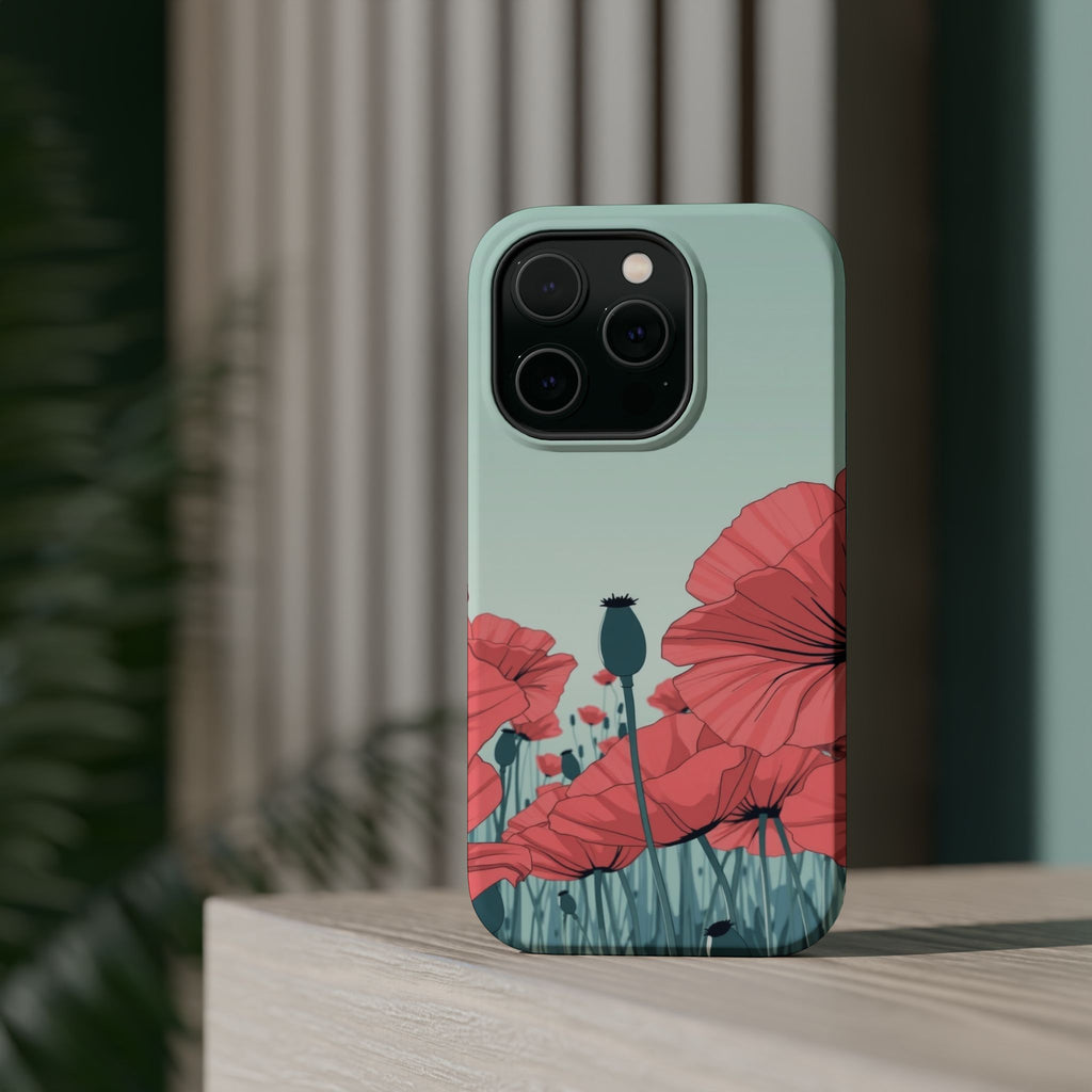 iPhone Mint And Blush Poppy Field Bold Modern Everyday Snap Case · iPhone Case