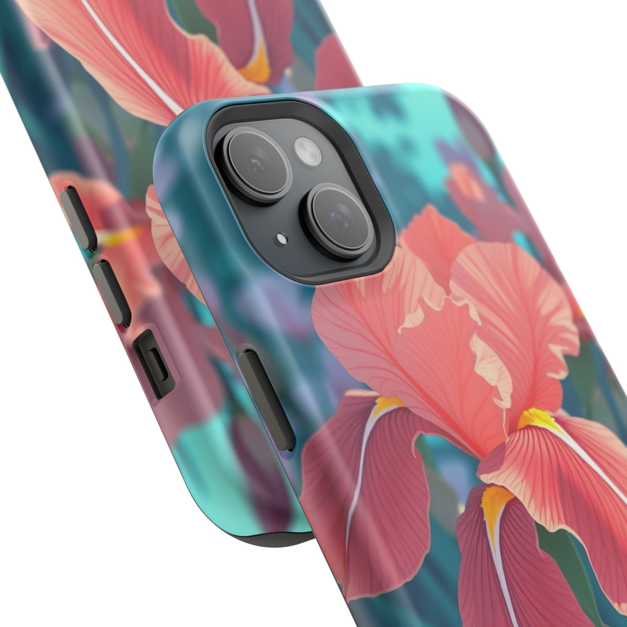 iPhone Teal And Coral Iris Garden Bold Modern Everyday Snap Case · iPhone Case