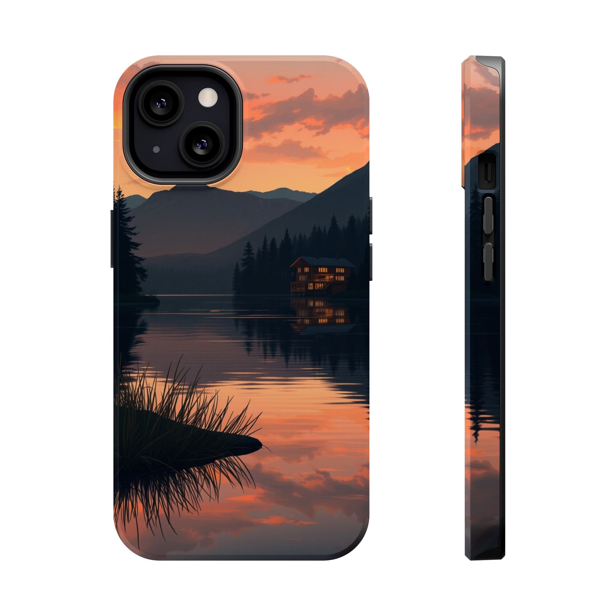 iPhone Sunset Amber And Peach Lake at Twilight Soft iPhone Finish · iPhone Case
