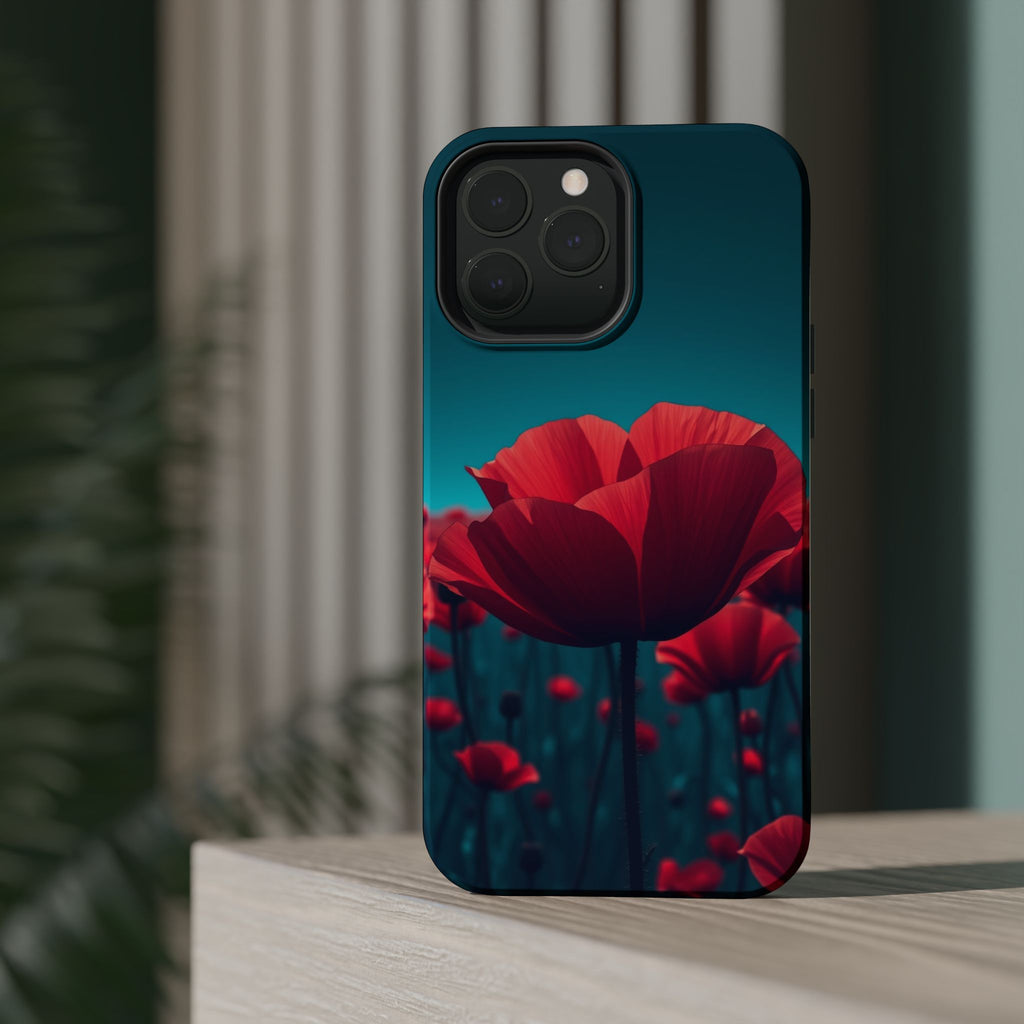 iPhone Teal And Coral Poppy Field Bold Modern Everyday Snap Case · iPhone Case