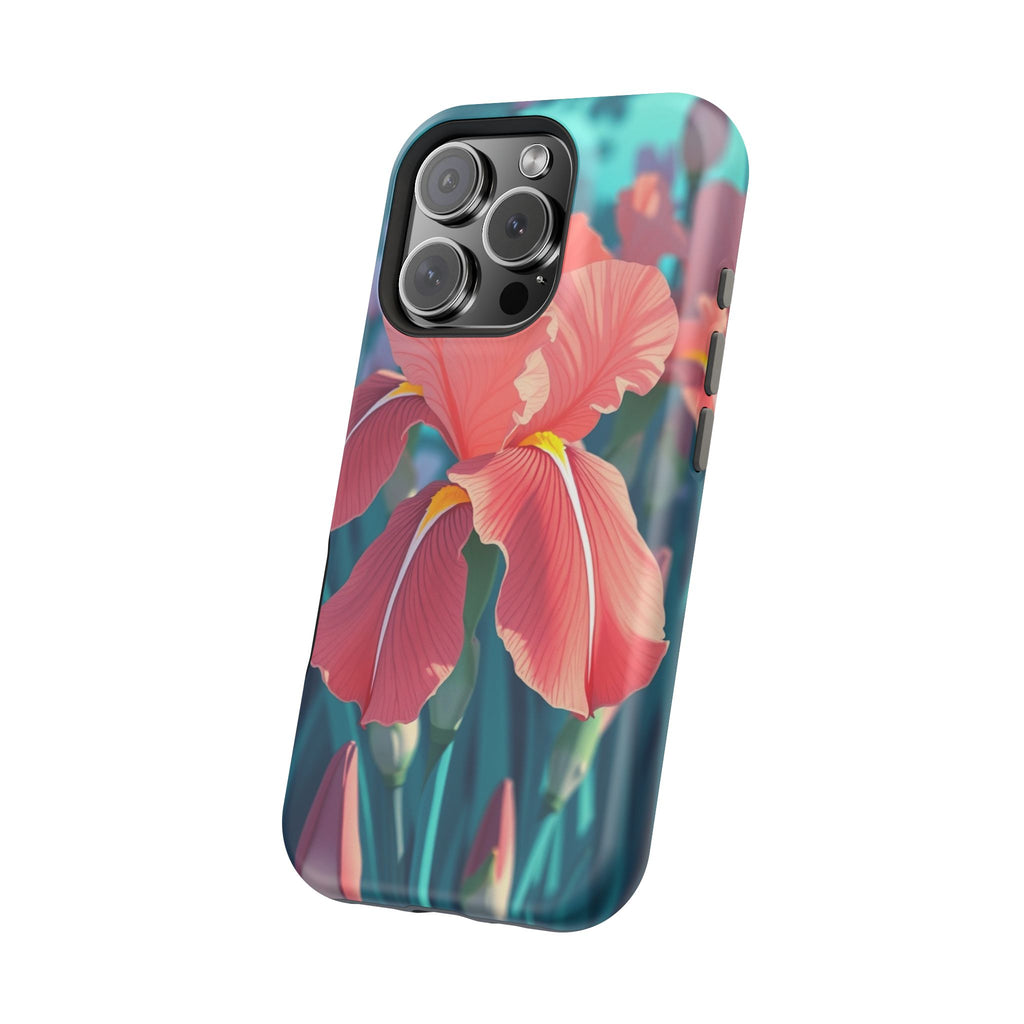 iPhone Teal And Coral Iris Garden Bold Modern Everyday Snap Case · iPhone Case