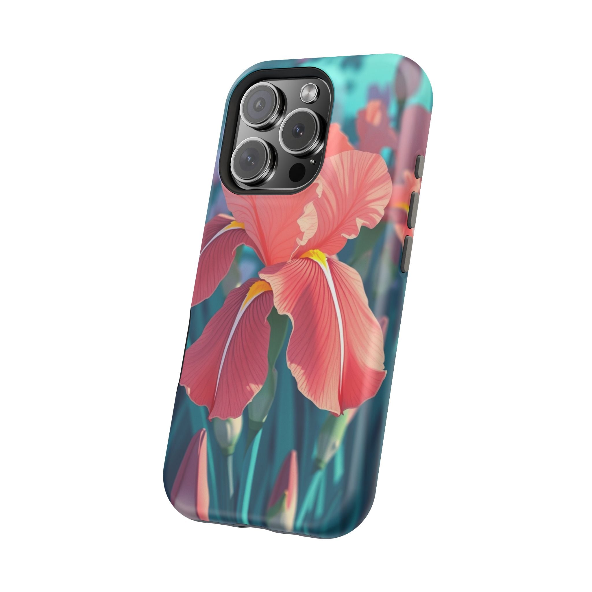 iPhone Teal And Coral Iris Garden Bold Modern Everyday Snap Case · iPhone Case