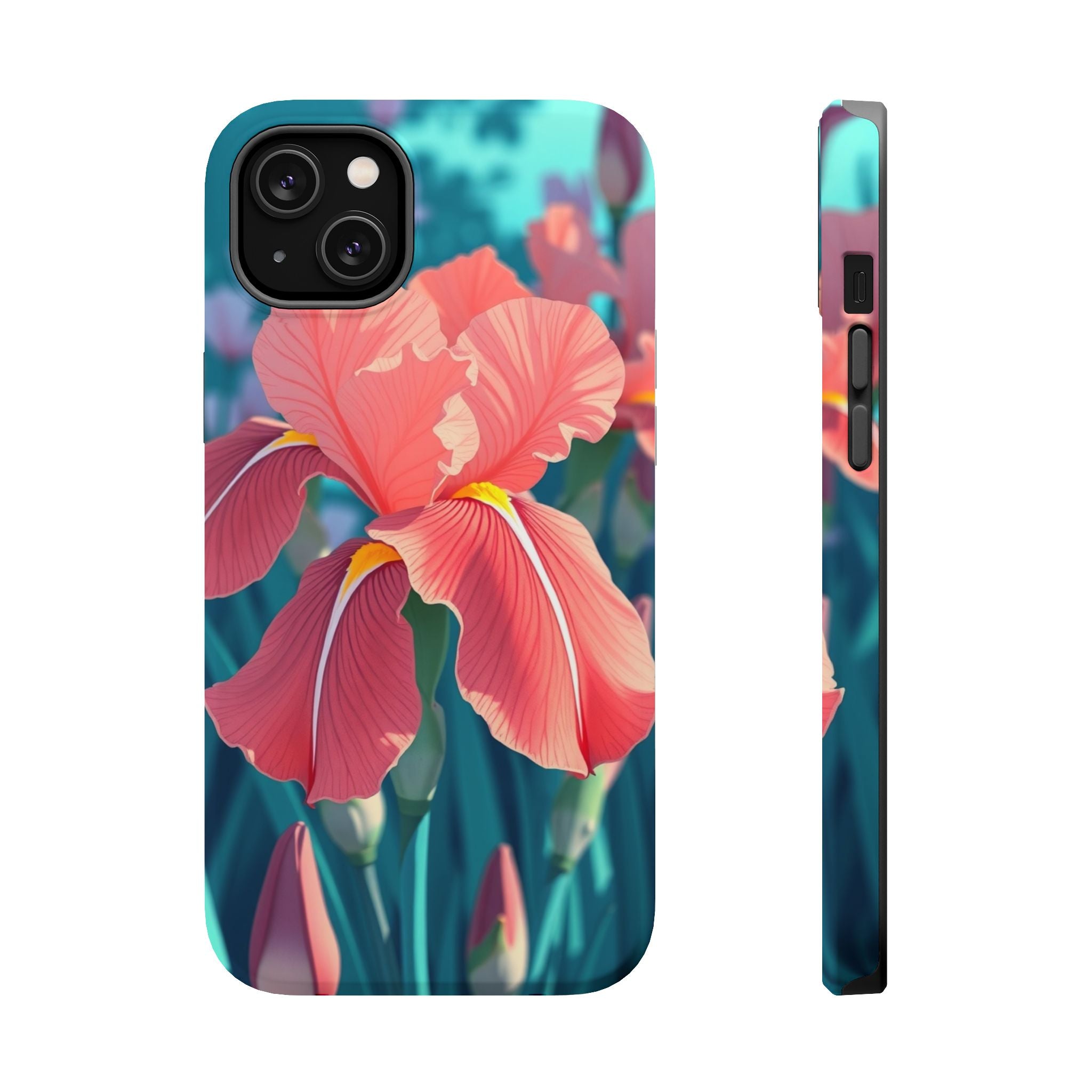 iPhone Teal And Coral Iris Garden Bold Modern Everyday Snap Case · iPhone Case