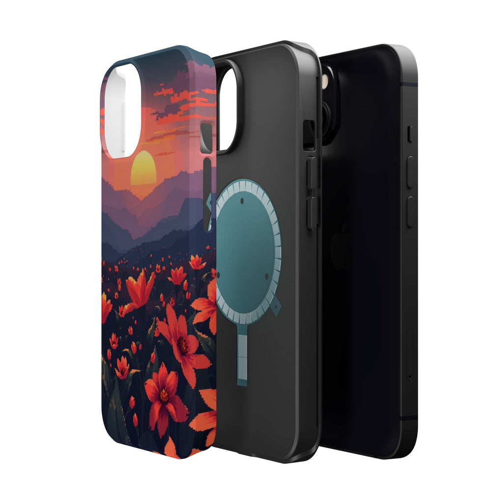 iPhone Sunset Amber And Peach Floral Geometric Soft iPhone Finish · iPhone Case