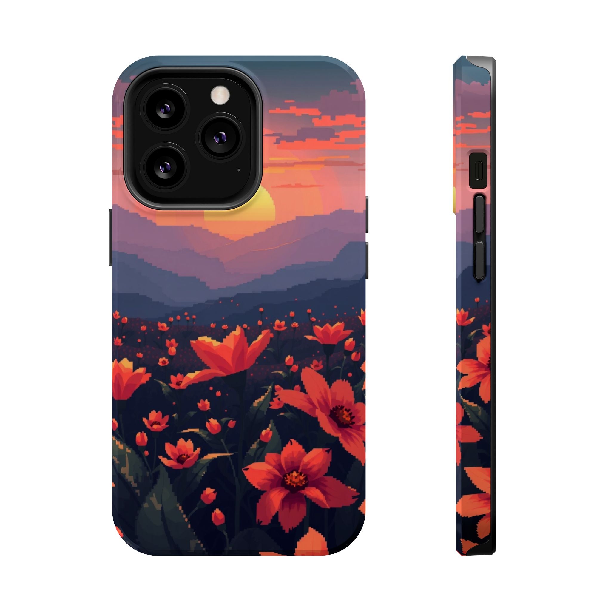 iPhone Sunset Amber And Peach Floral Geometric Soft iPhone Finish · iPhone Case
