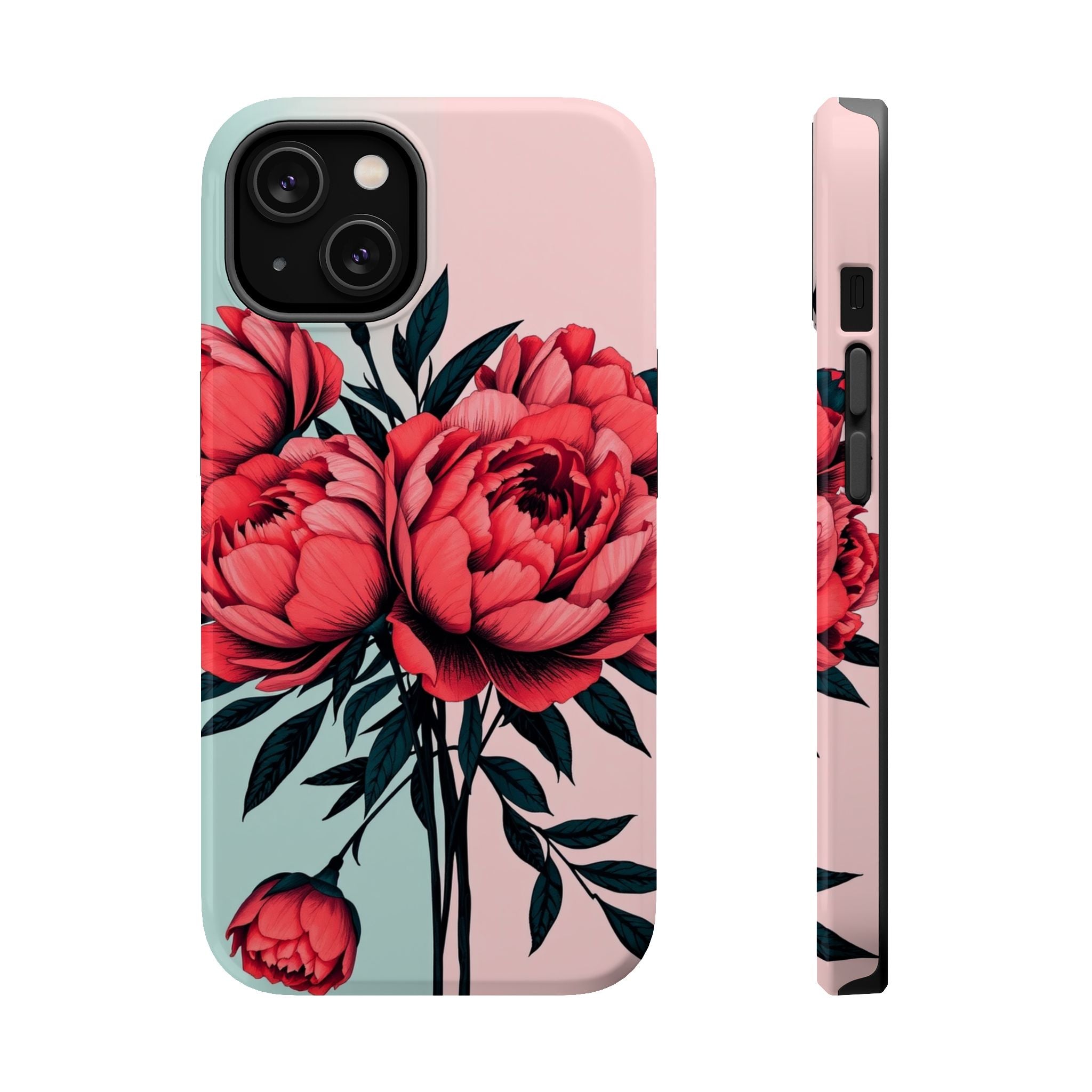 iPhone Teal And Coral Peony Bouquet Artistic Everyday Cas Slim Snap Case · iPhon