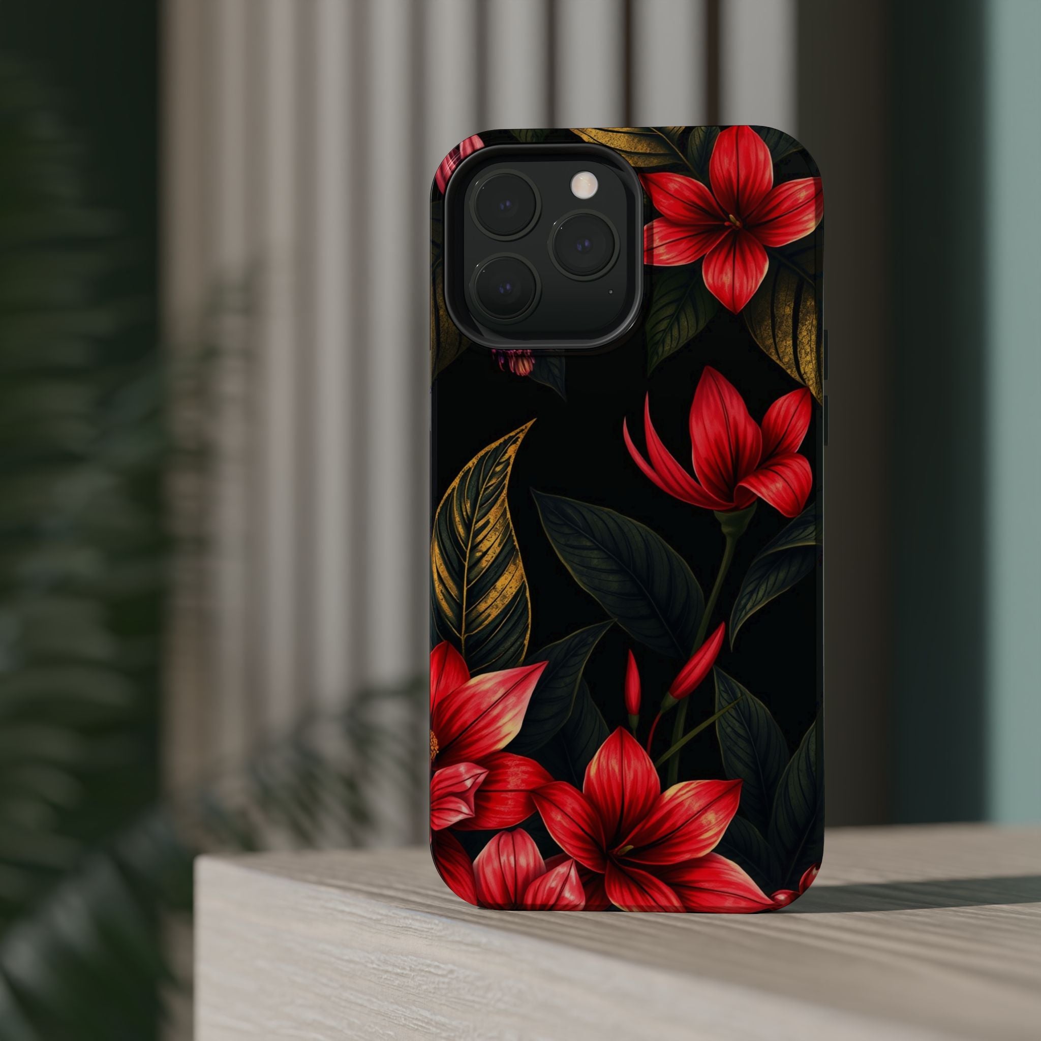 iPhone Black And Crimson Jungle Floral Slim Everyday Designer Case · iPhone Case