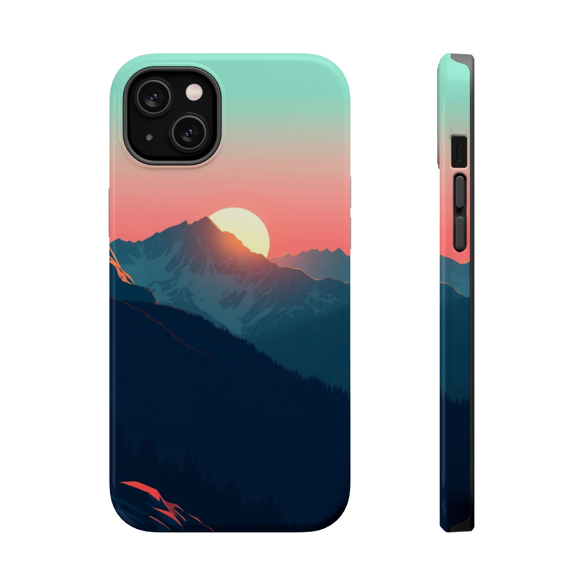 iPhone Mint And Blush Mountain at Sunrise Slim iPhone 16 Everyday · iPhone Case