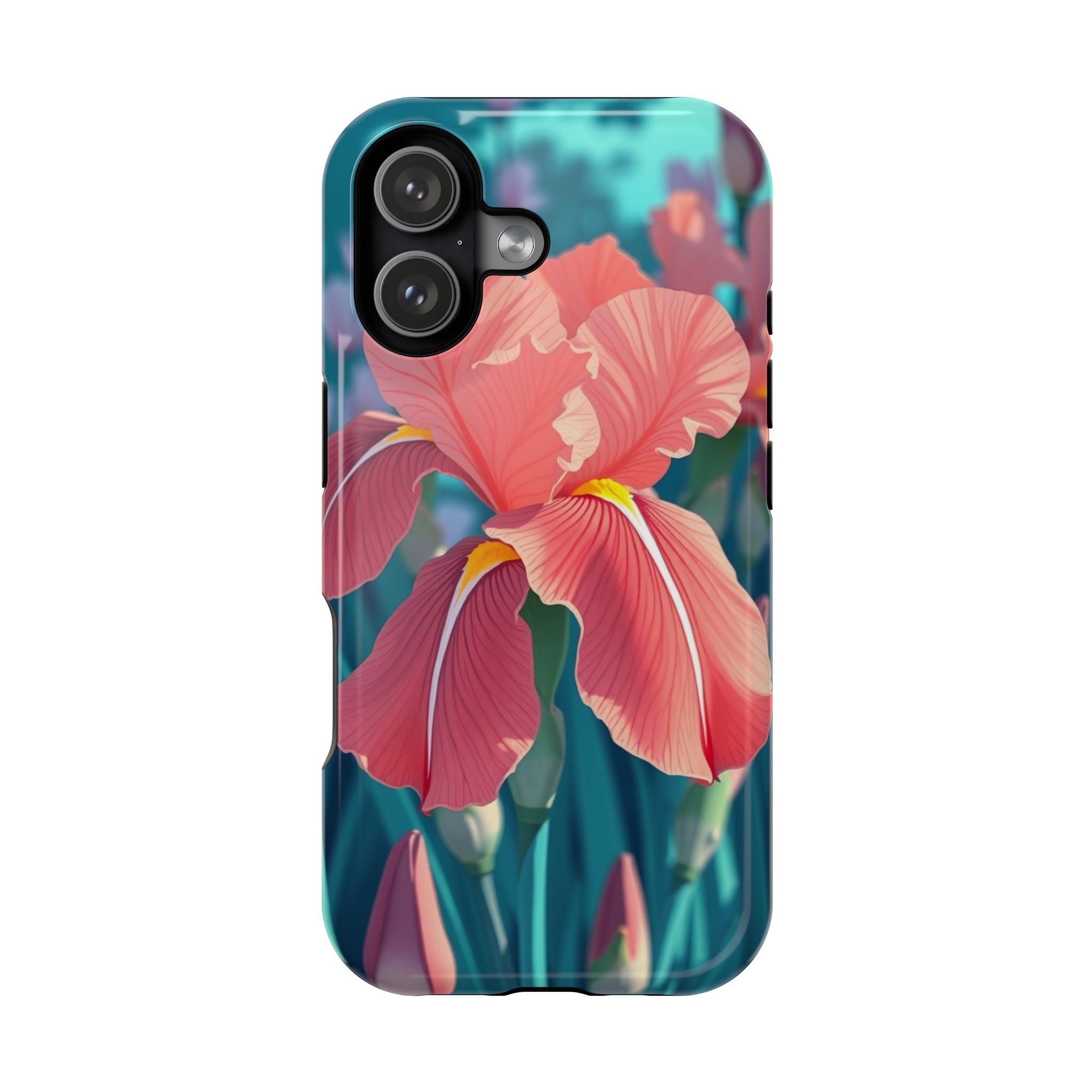 iPhone Teal And Coral Iris Garden Bold Modern Everyday Snap Case · iPhone Case