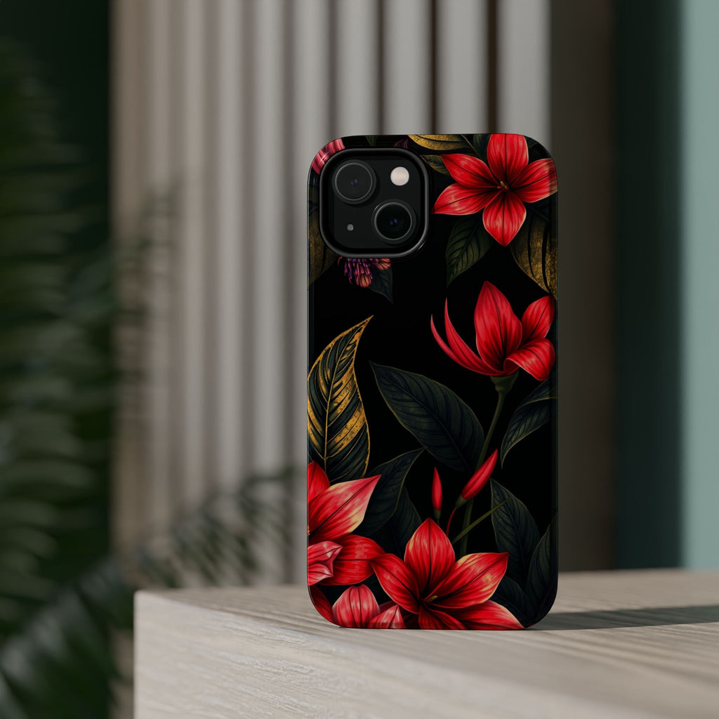 iPhone Black And Crimson Jungle Floral Slim Everyday Designer Case · iPhone Case