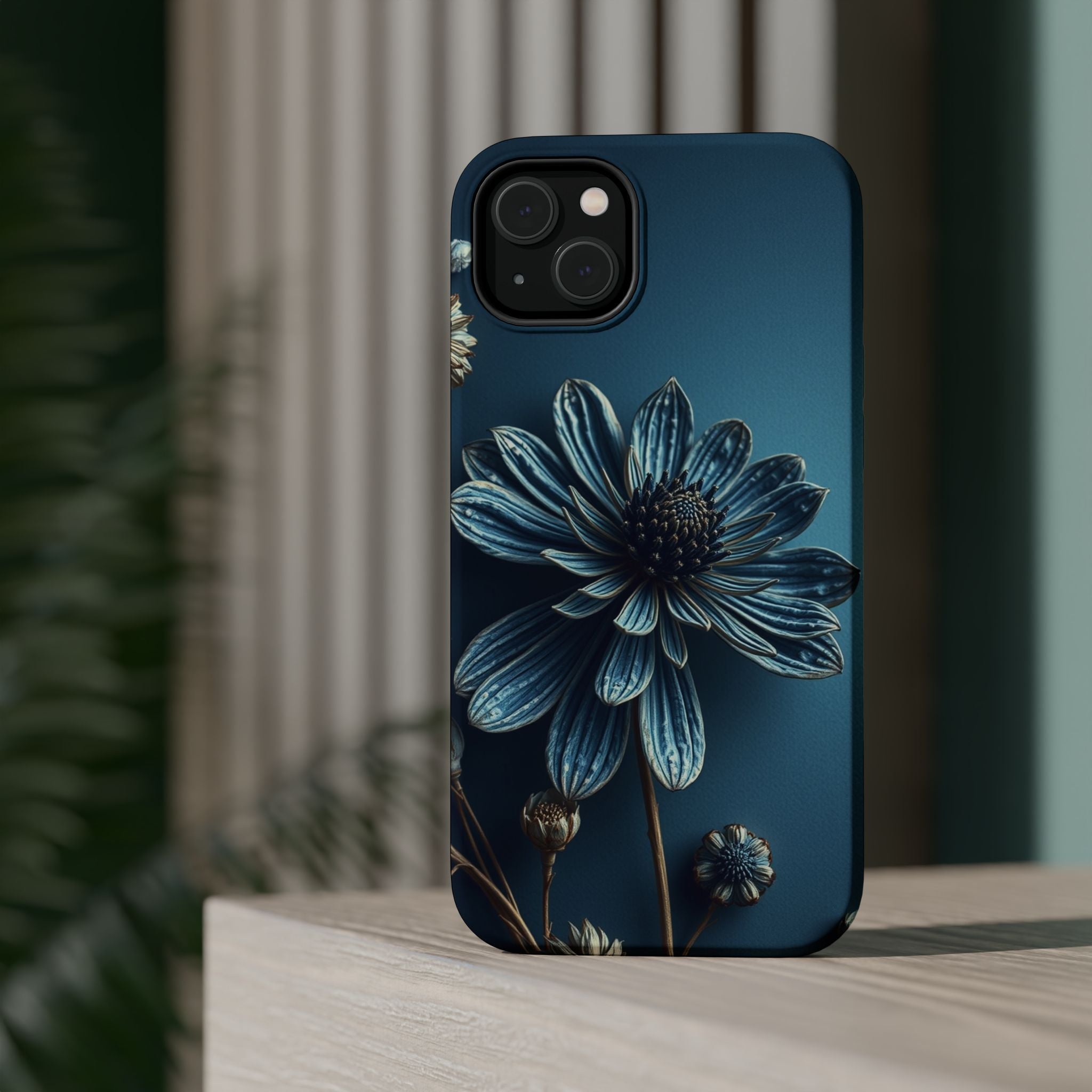 iPhone Midnight Blue And Silver Dried Flower Flat Lay iPhone 15 · iPhone Case