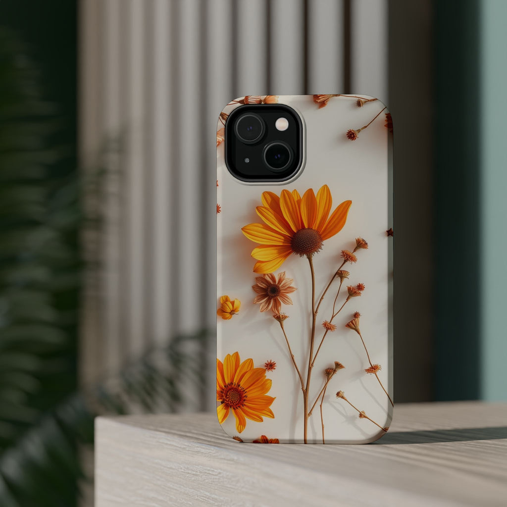 iPhone Mustard And Rust Dried Flower Flat Lay Carry Case Slim Snap Case · iPhone