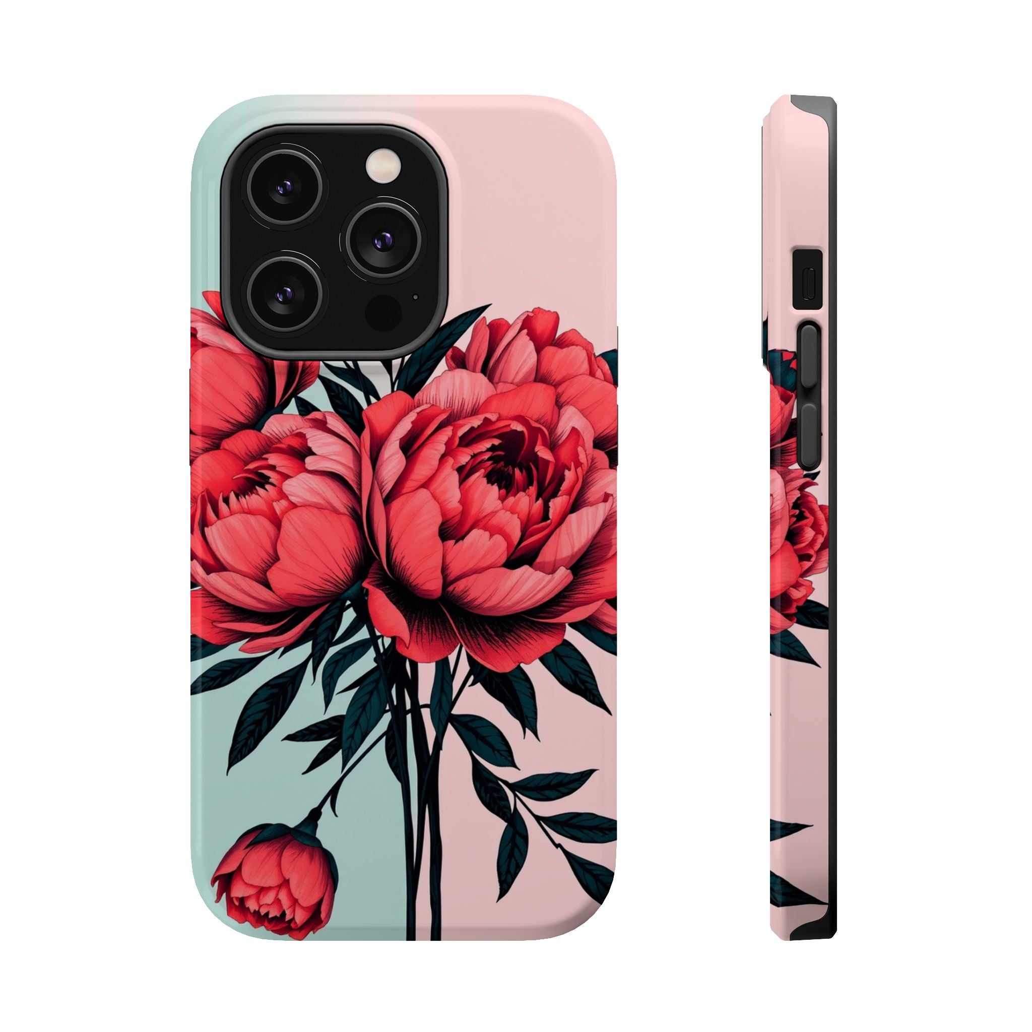 iPhone Teal And Coral Peony Bouquet Artistic Everyday Cas Slim Snap Case · iPhon
