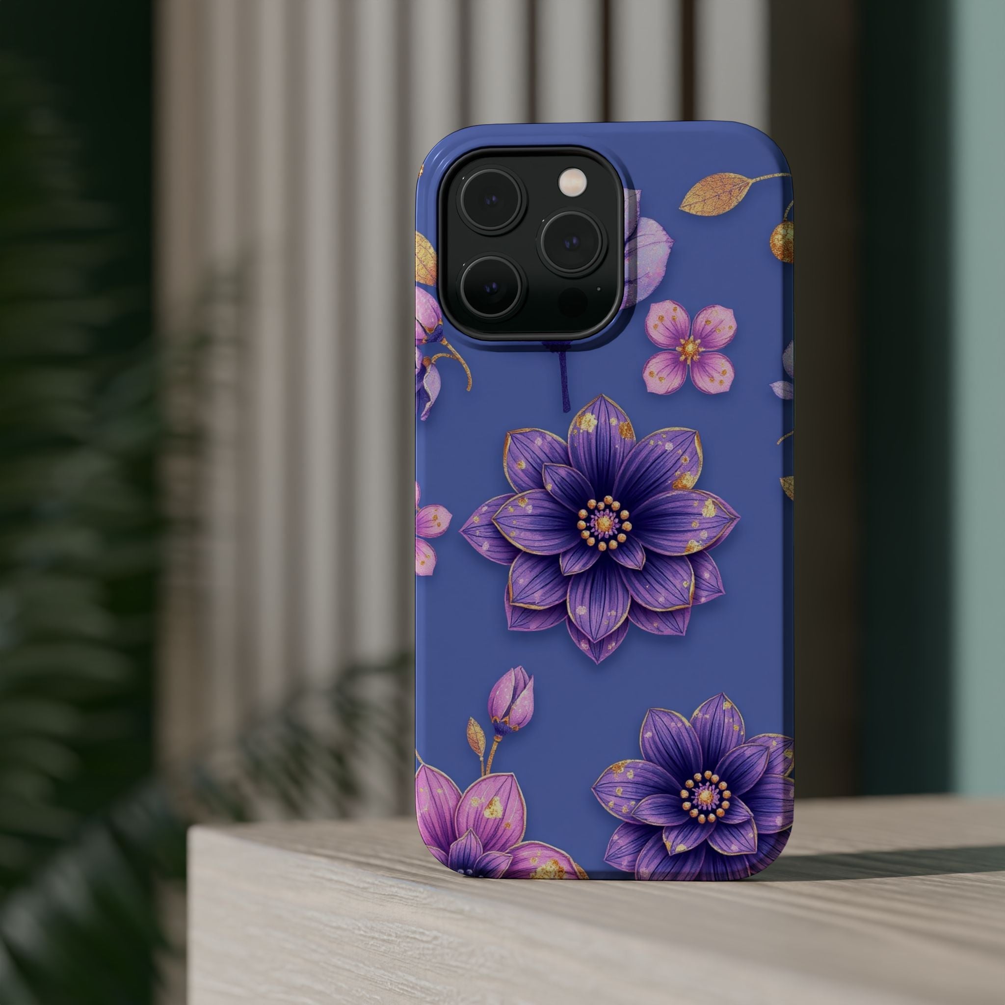iPhone Indigo And Violet Floral Gold Foil Slim iPhone Everyday Designer · iPhone