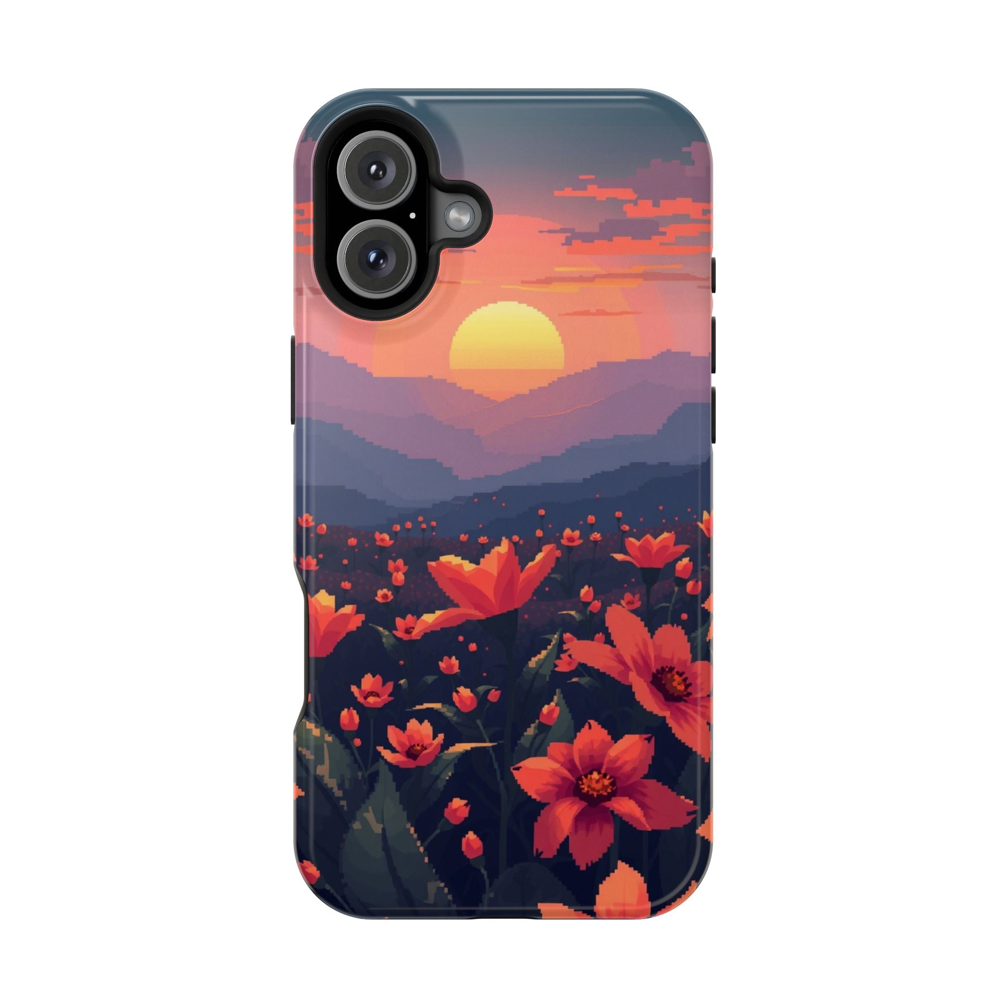 iPhone Sunset Amber And Peach Floral Geometric Soft iPhone Finish · iPhone Case