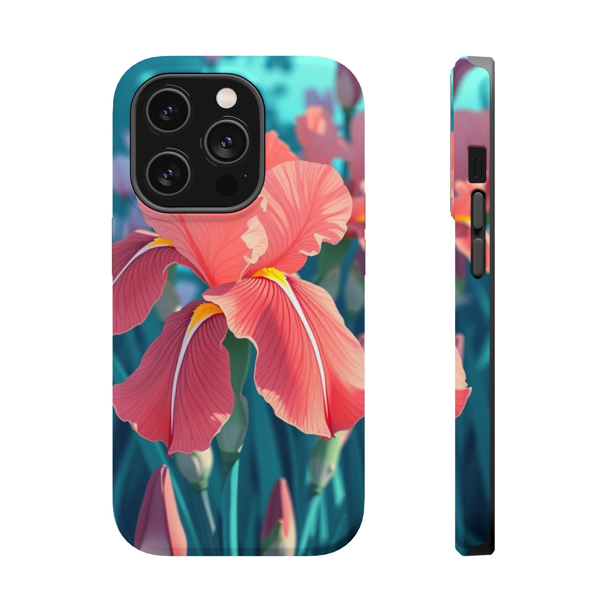iPhone Teal And Coral Iris Garden Bold Modern Everyday Snap Case · iPhone Case