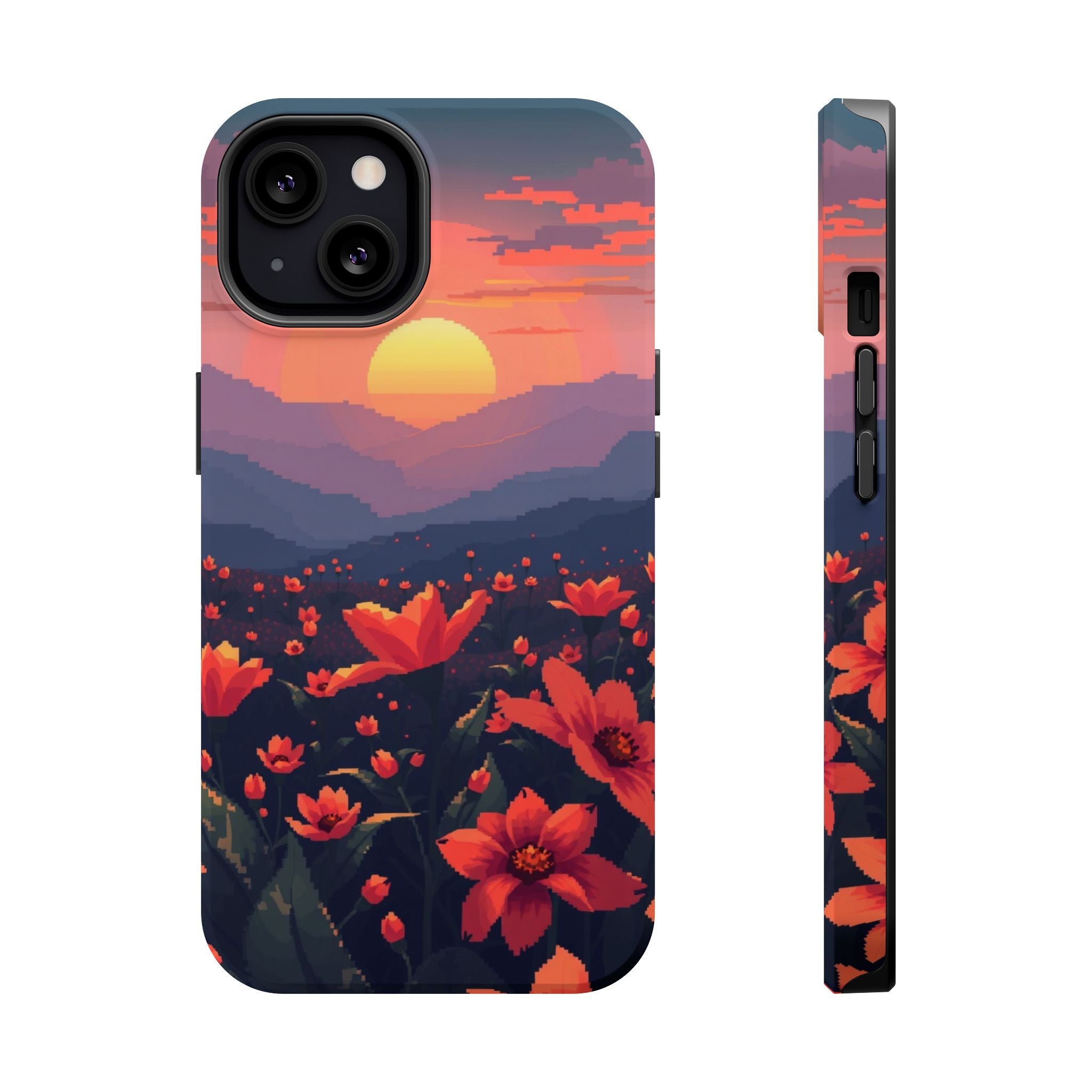 iPhone Sunset Amber And Peach Floral Geometric Soft iPhone Finish · iPhone Case