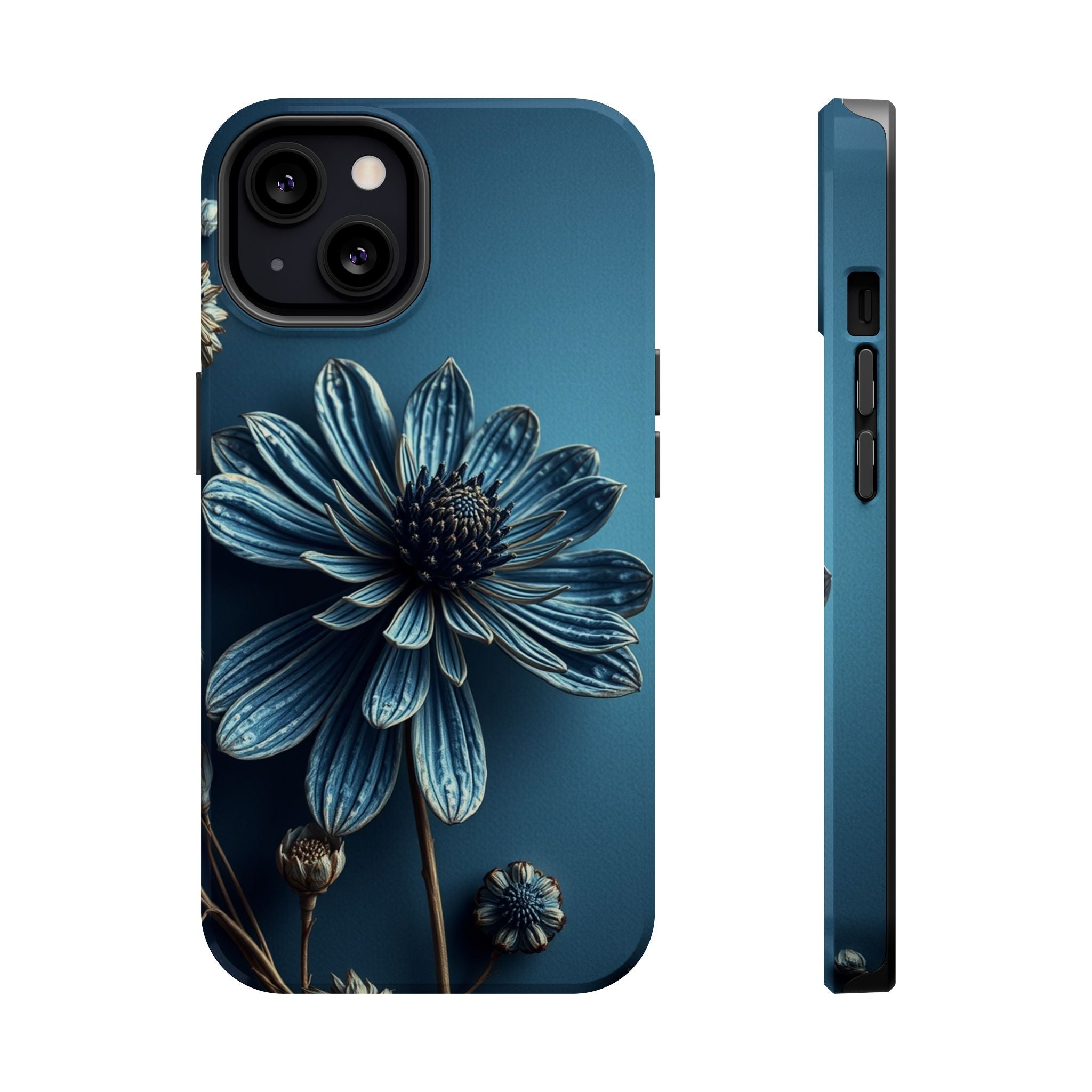 iPhone Midnight Blue And Silver Dried Flower Flat Lay iPhone 15 · iPhone Case