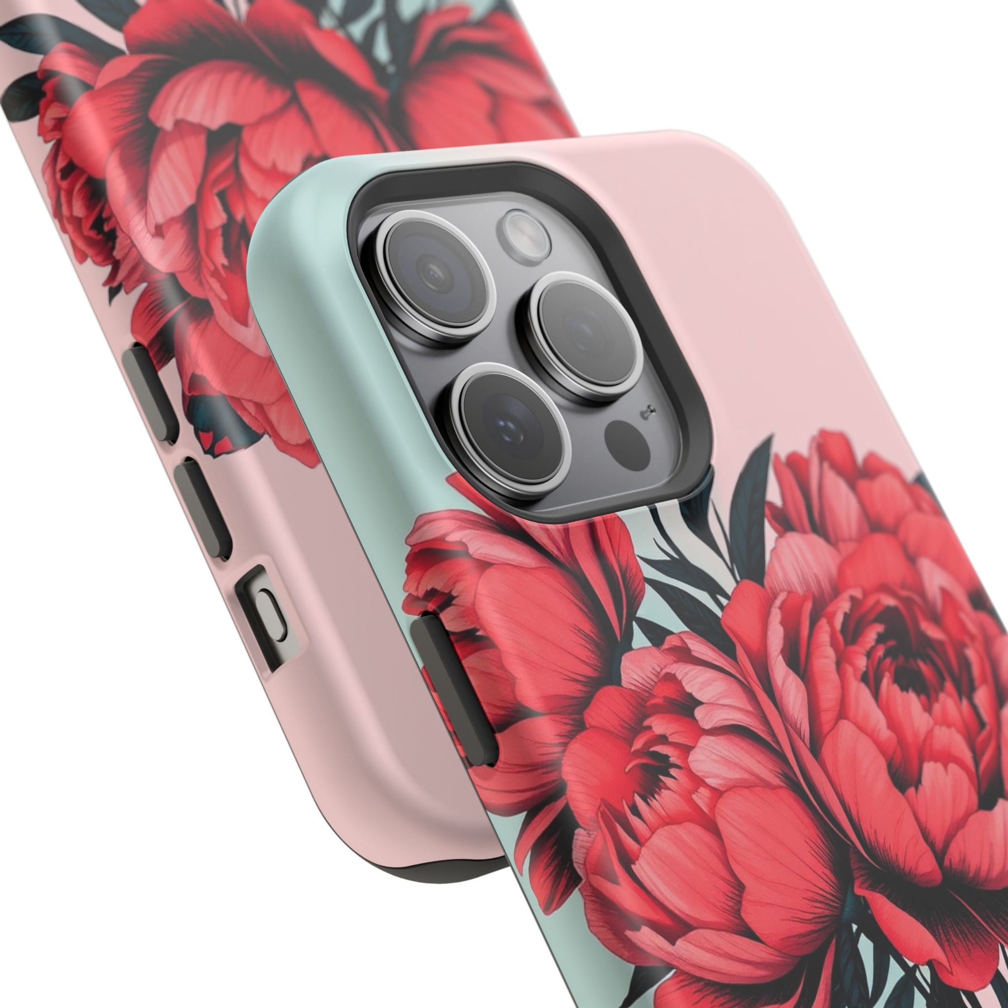 iPhone Teal And Coral Peony Bouquet Artistic Everyday Cas Slim Snap Case · iPhon