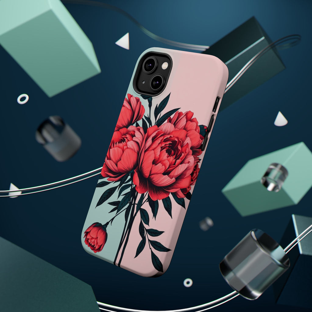 iPhone Teal And Coral Peony Bouquet Artistic Everyday Cas Slim Snap Case · iPhon