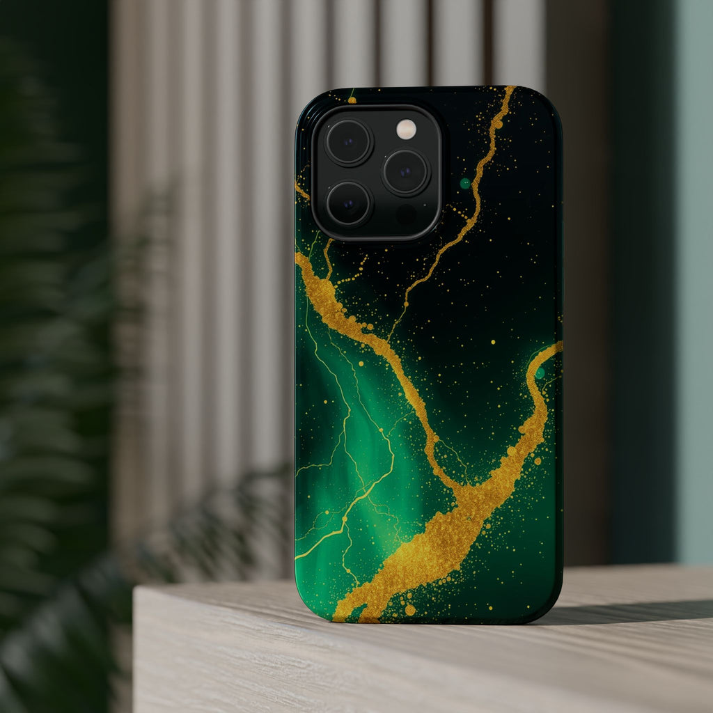 iPhone Emerald Green And Gold Petal Storm Slim iPhone Everyday Designer · iPhone