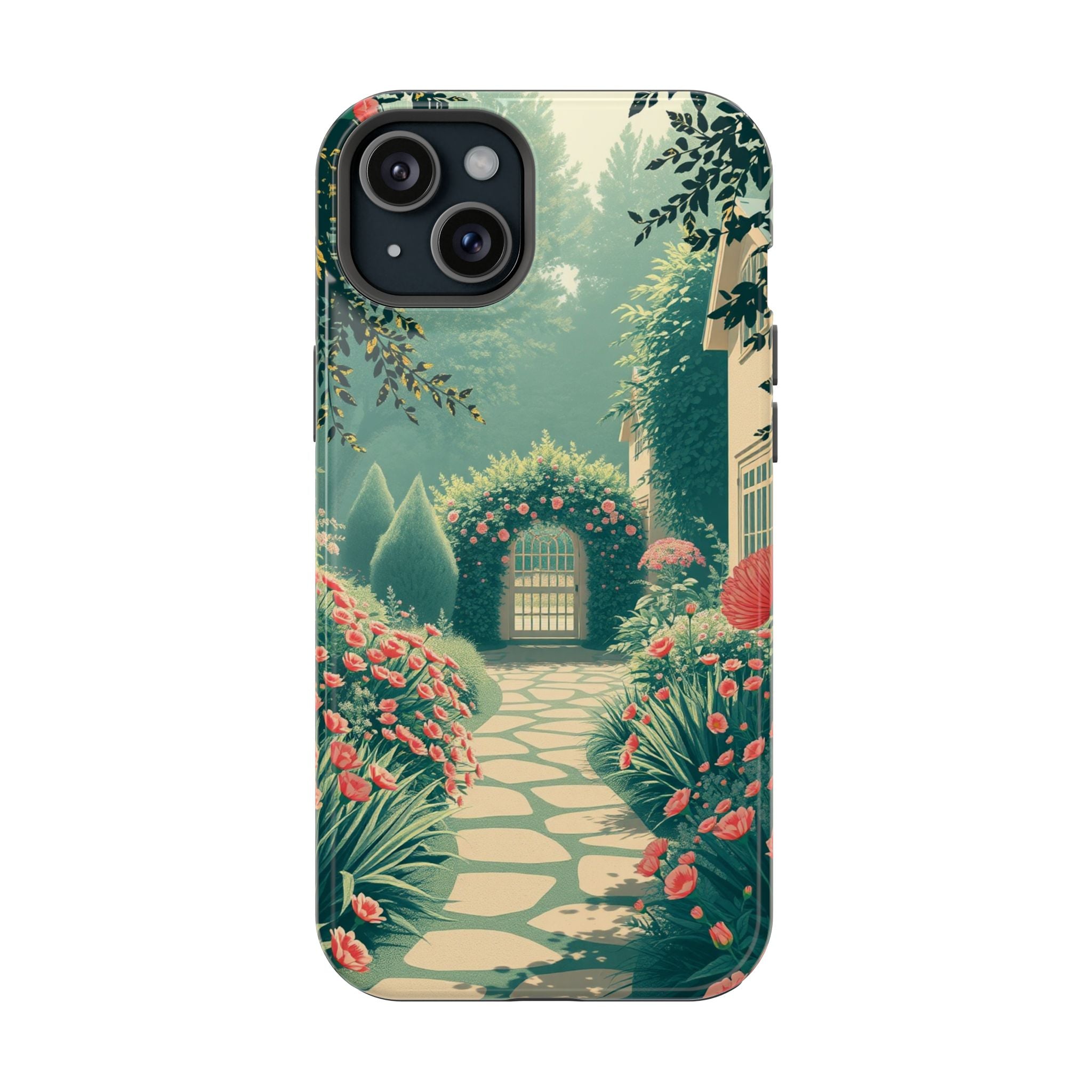 iPhone Teal And Coral Cottage Garden Slim Everyday Designer Case · iPhone Case