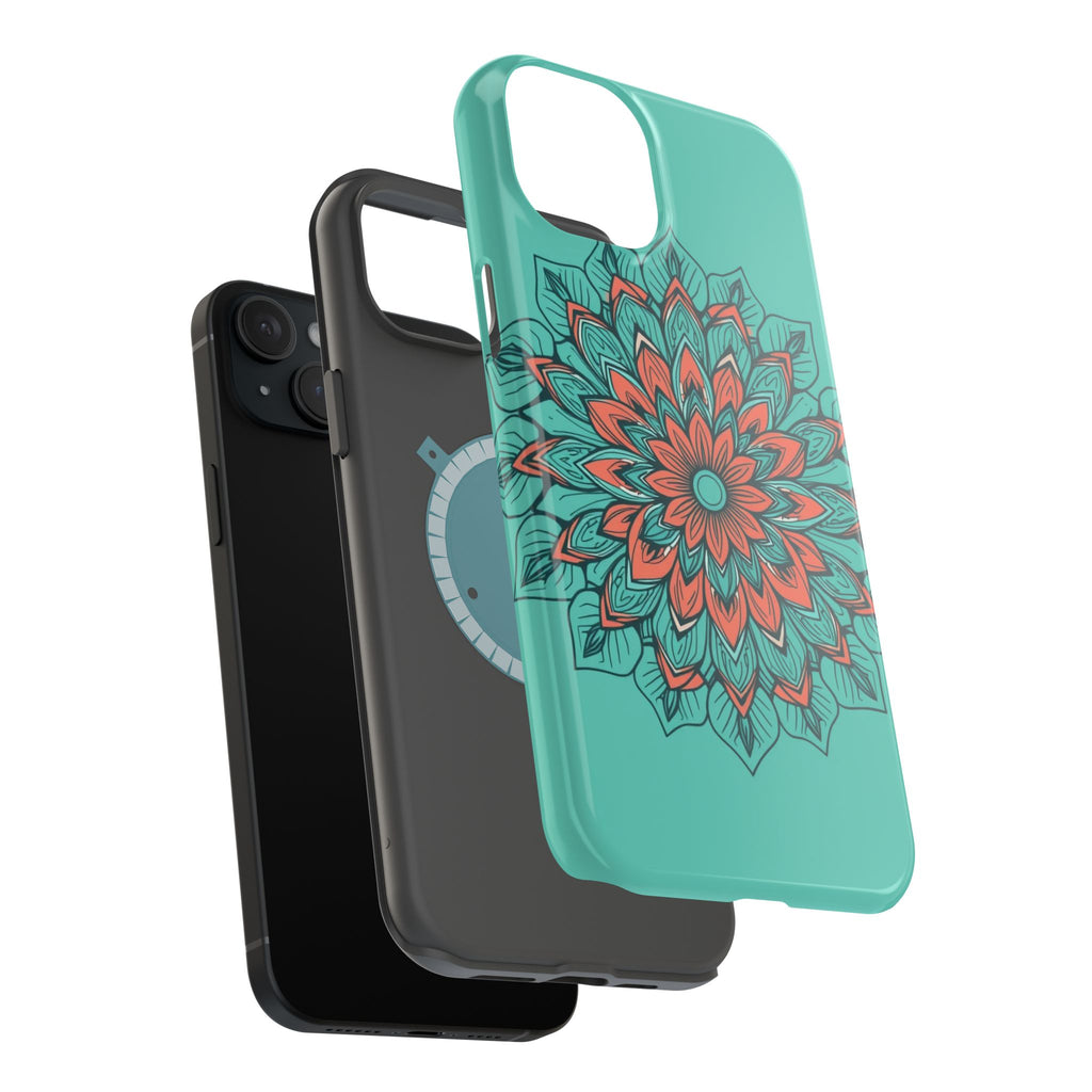 iPhone Teal And Coral Floral Mandala Slim Everyday Designer Case · iPhone Case